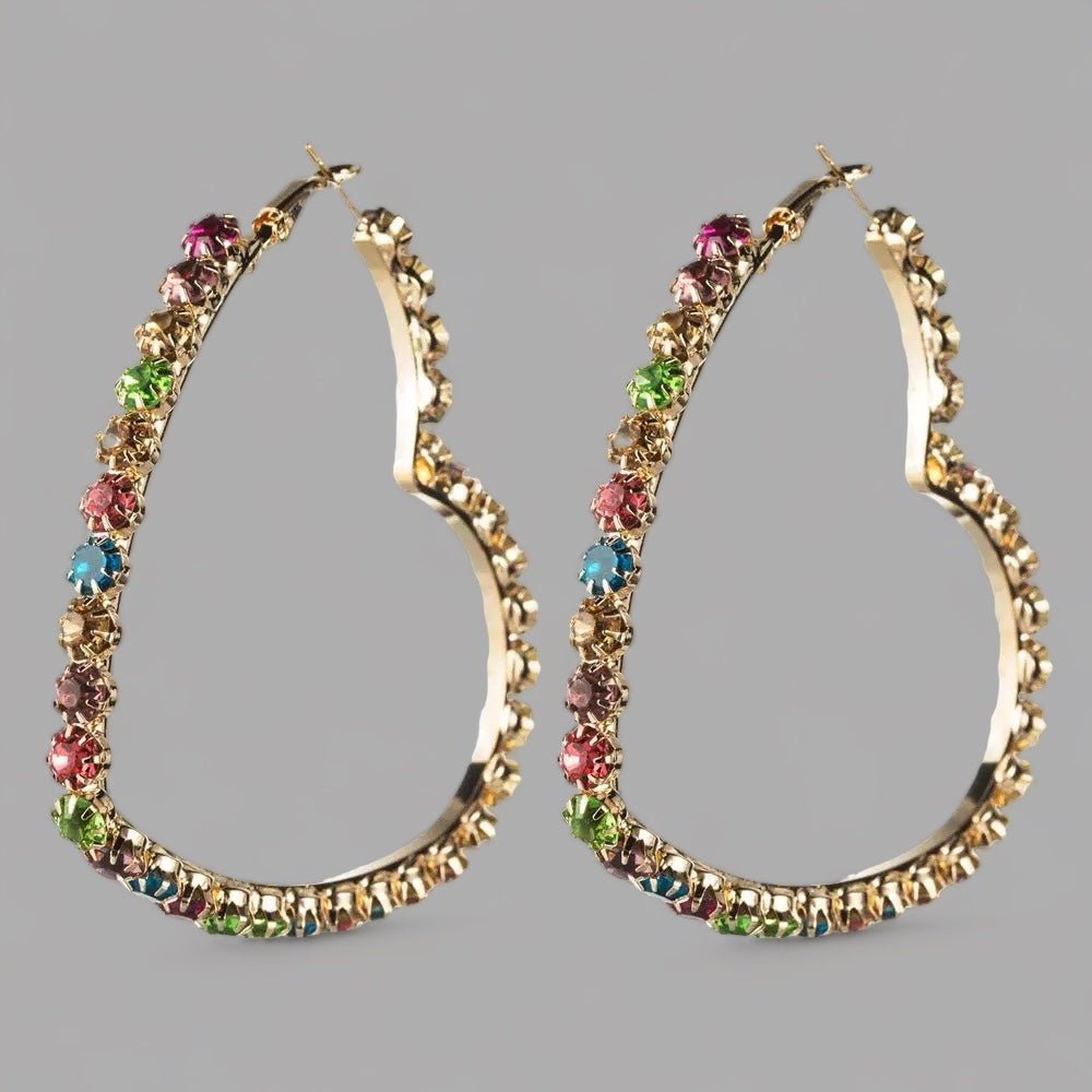 Heart Shaped Rhinestone Statement Hoop Earrings - Fatisha Boutique
