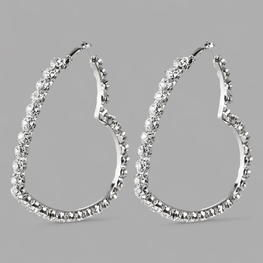 Heart Shaped Rhinestone Statement Hoop Earrings - Fatisha Boutique