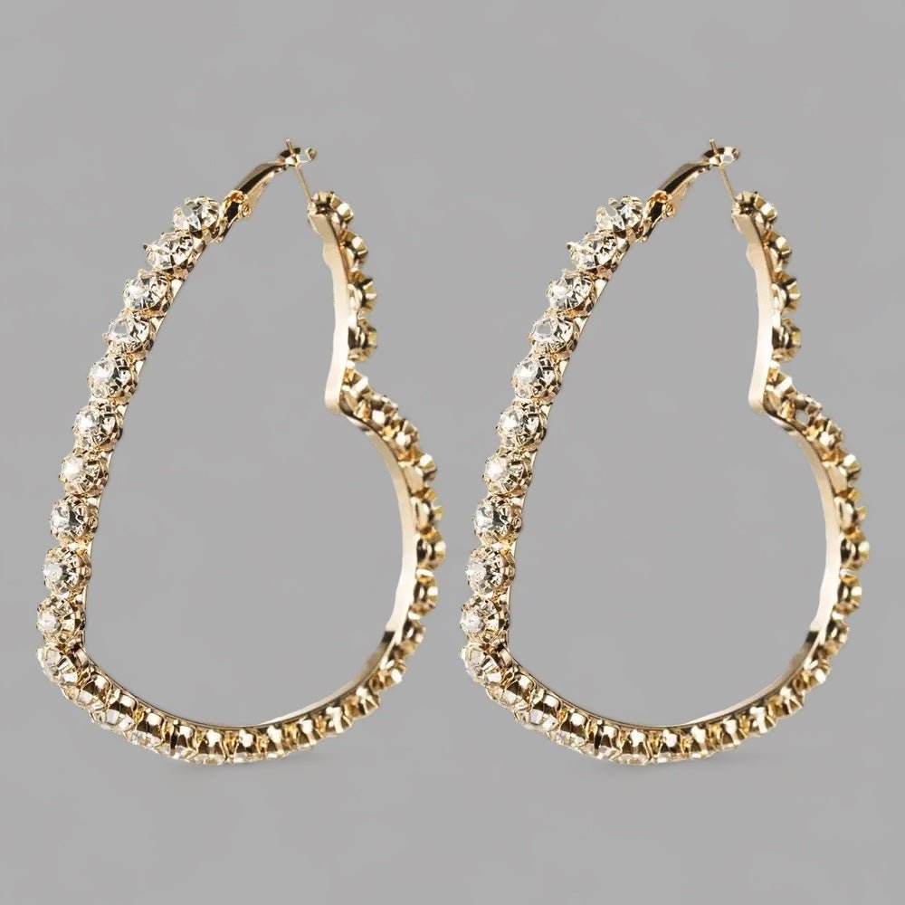 Heart Shaped Rhinestone Statement Hoop Earrings - Fatisha Boutique