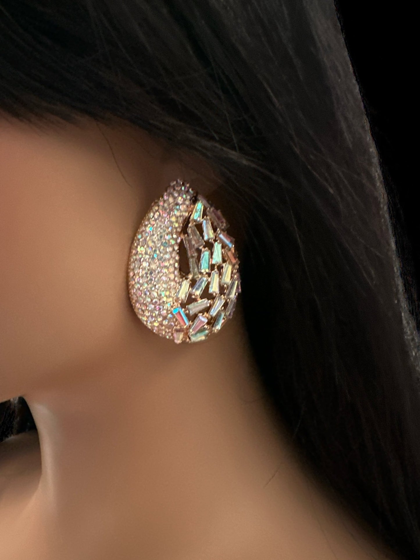 Iridescent Rhinestone Teardrop Statement Earrings - Fatisha Boutique