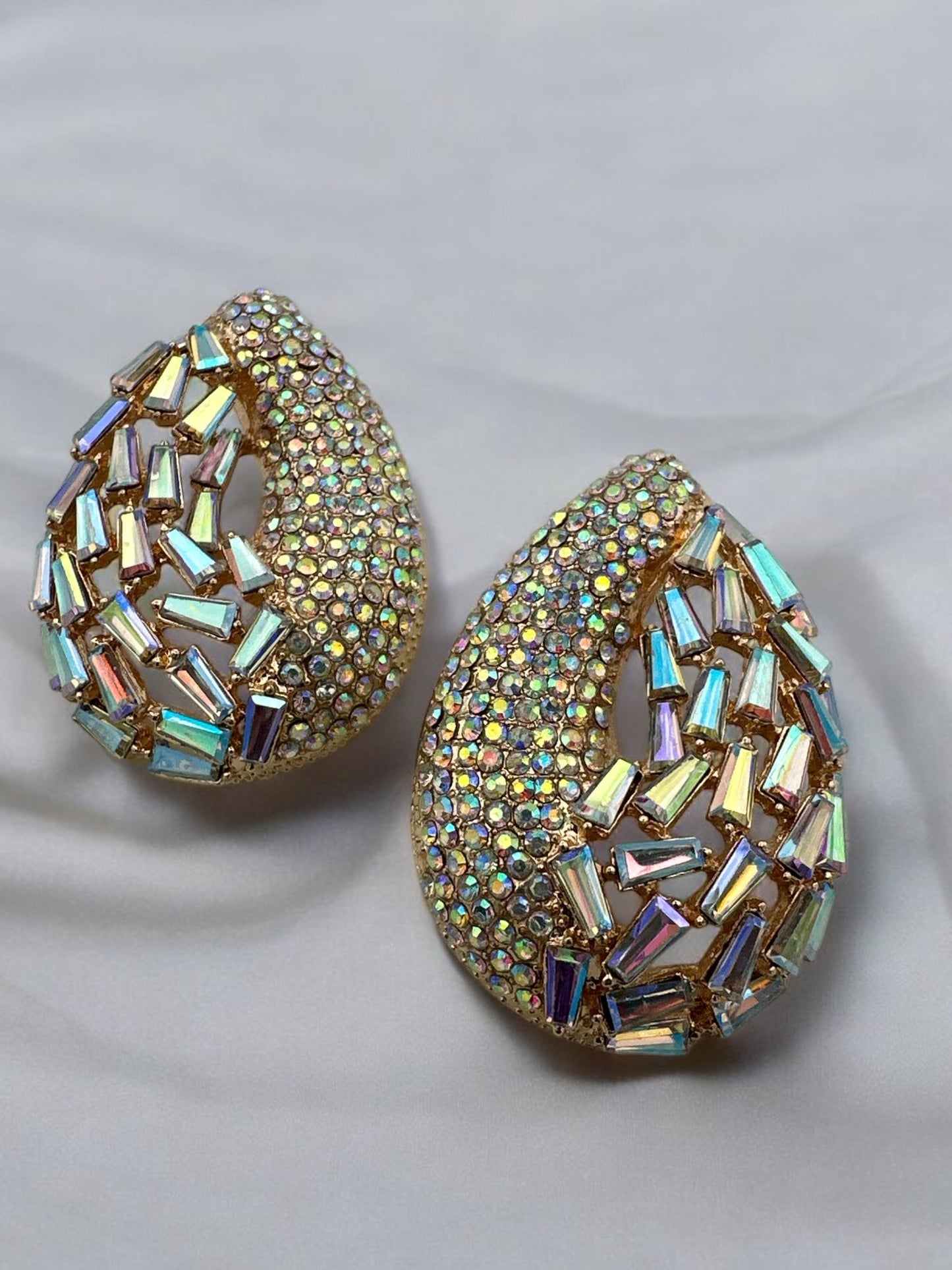 Iridescent Rhinestone Teardrop Statement Earrings - Fatisha Boutique