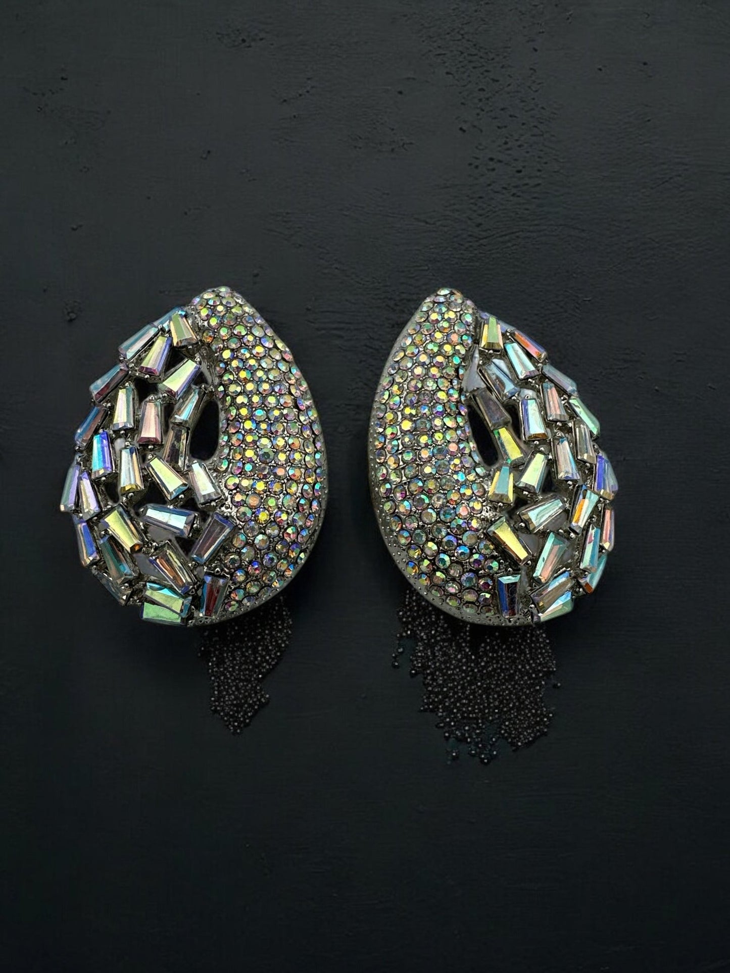 Iridescent Rhinestone Teardrop Statement Earrings - Fatisha Boutique