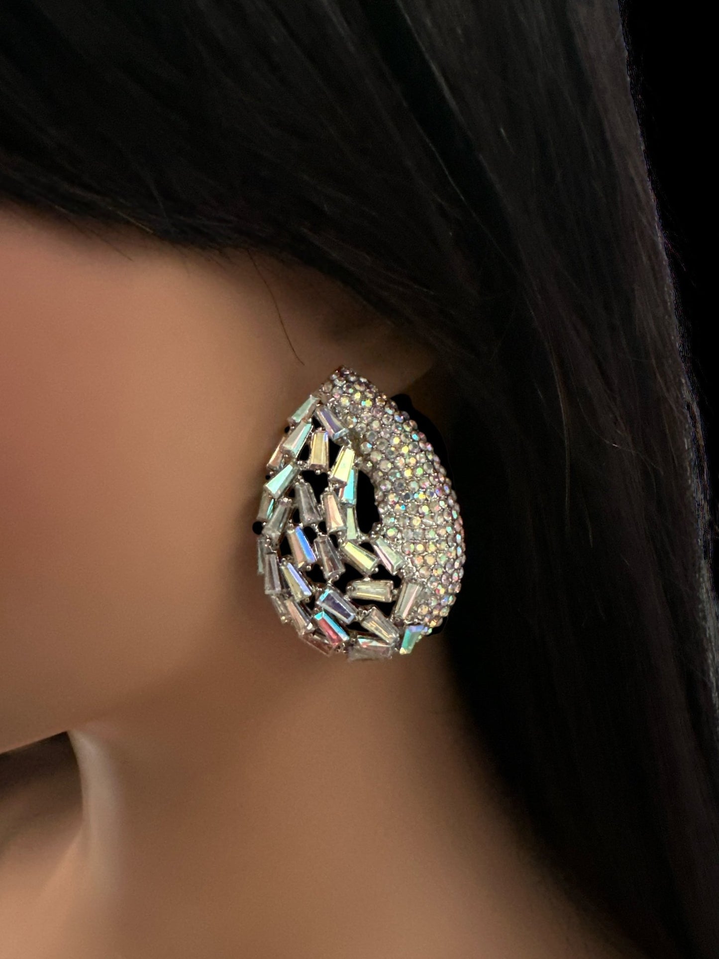 Iridescent Rhinestone Teardrop Statement Earrings - Fatisha Boutique