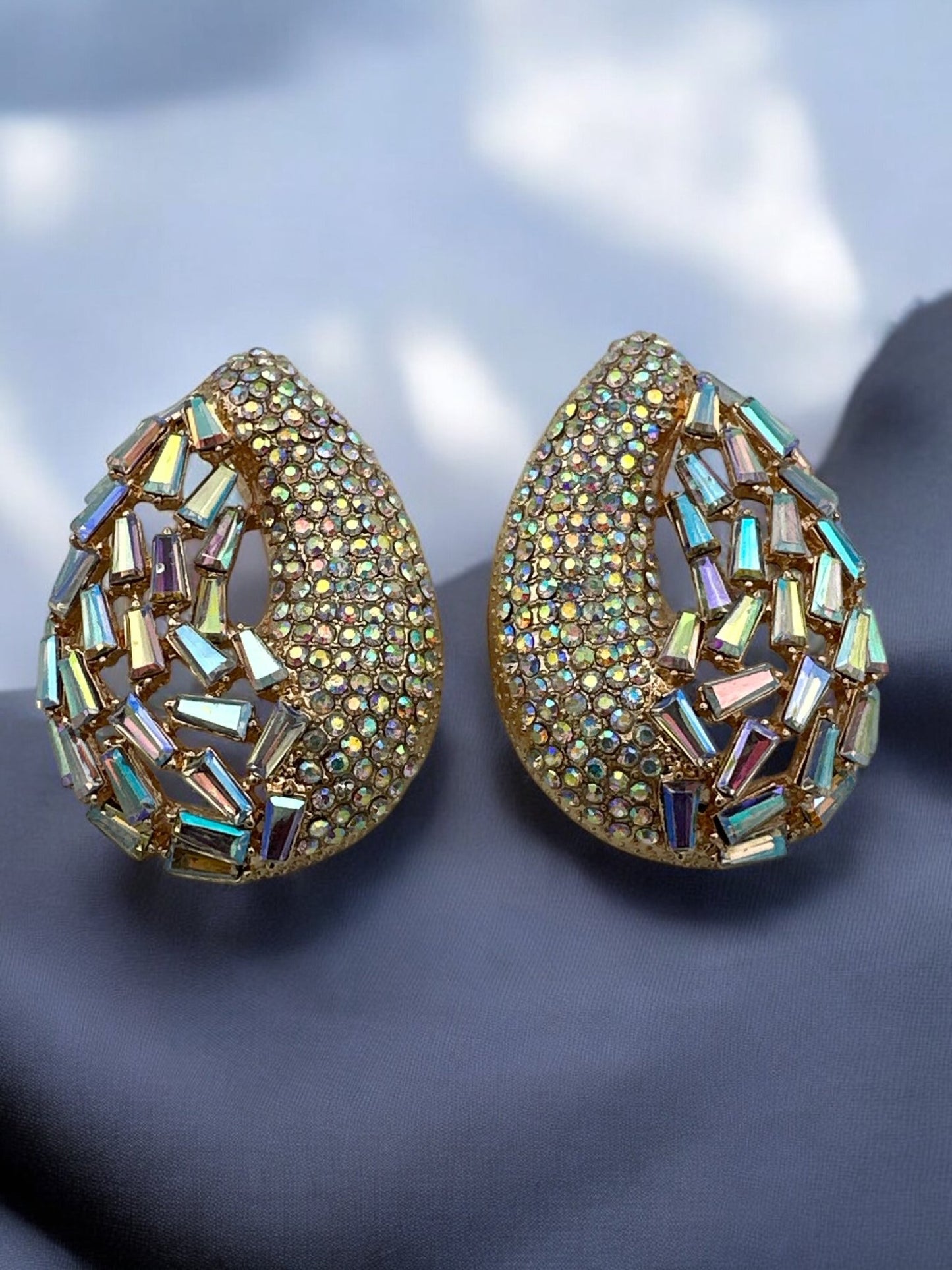 Iridescent Rhinestone Teardrop Statement Earrings - Fatisha Boutique