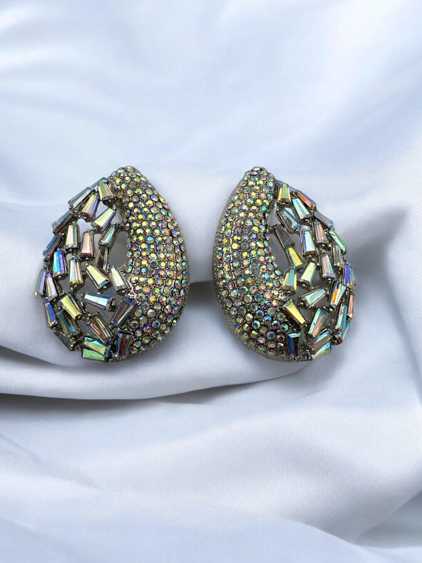 Iridescent Rhinestone Teardrop Statement Earrings - Fatisha Boutique