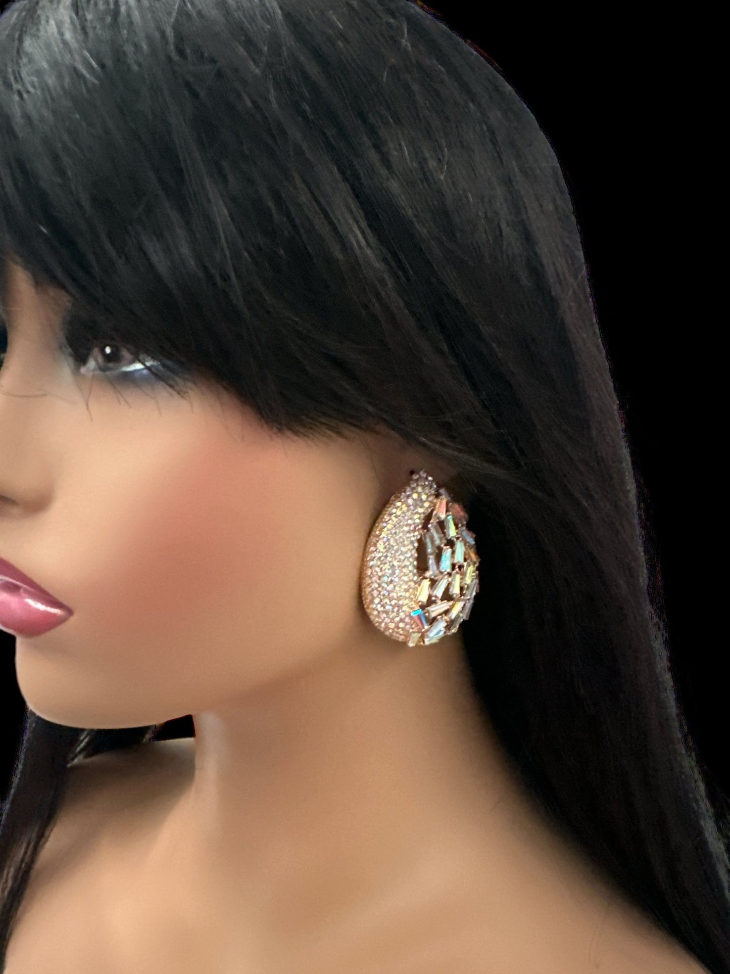 Iridescent Rhinestone Teardrop Statement Earrings - Fatisha Boutique