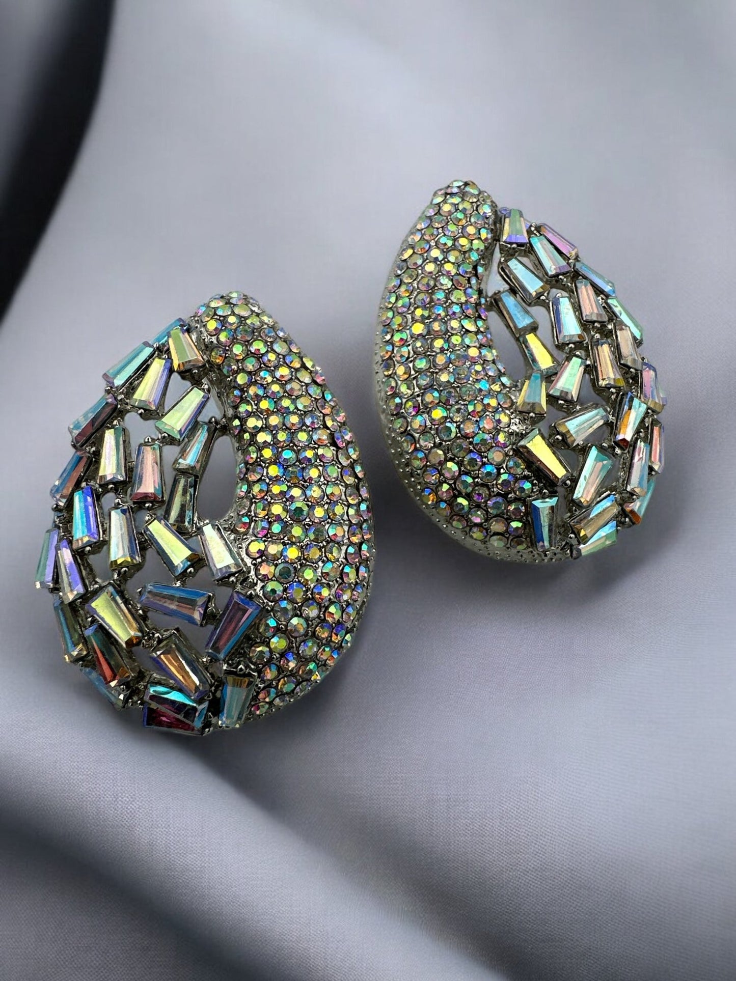 Iridescent Rhinestone Teardrop Statement Earrings - Fatisha Boutique