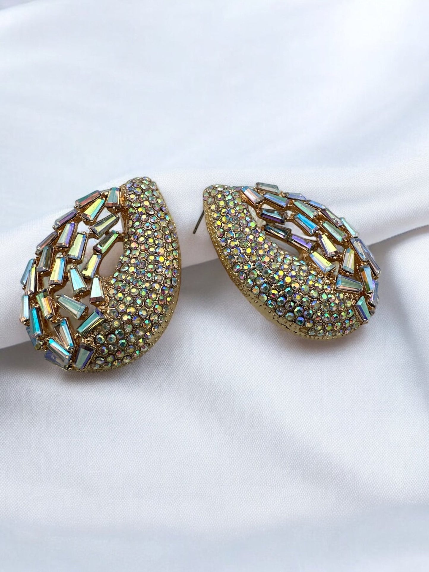 Iridescent Rhinestone Teardrop Statement Earrings - Fatisha Boutique