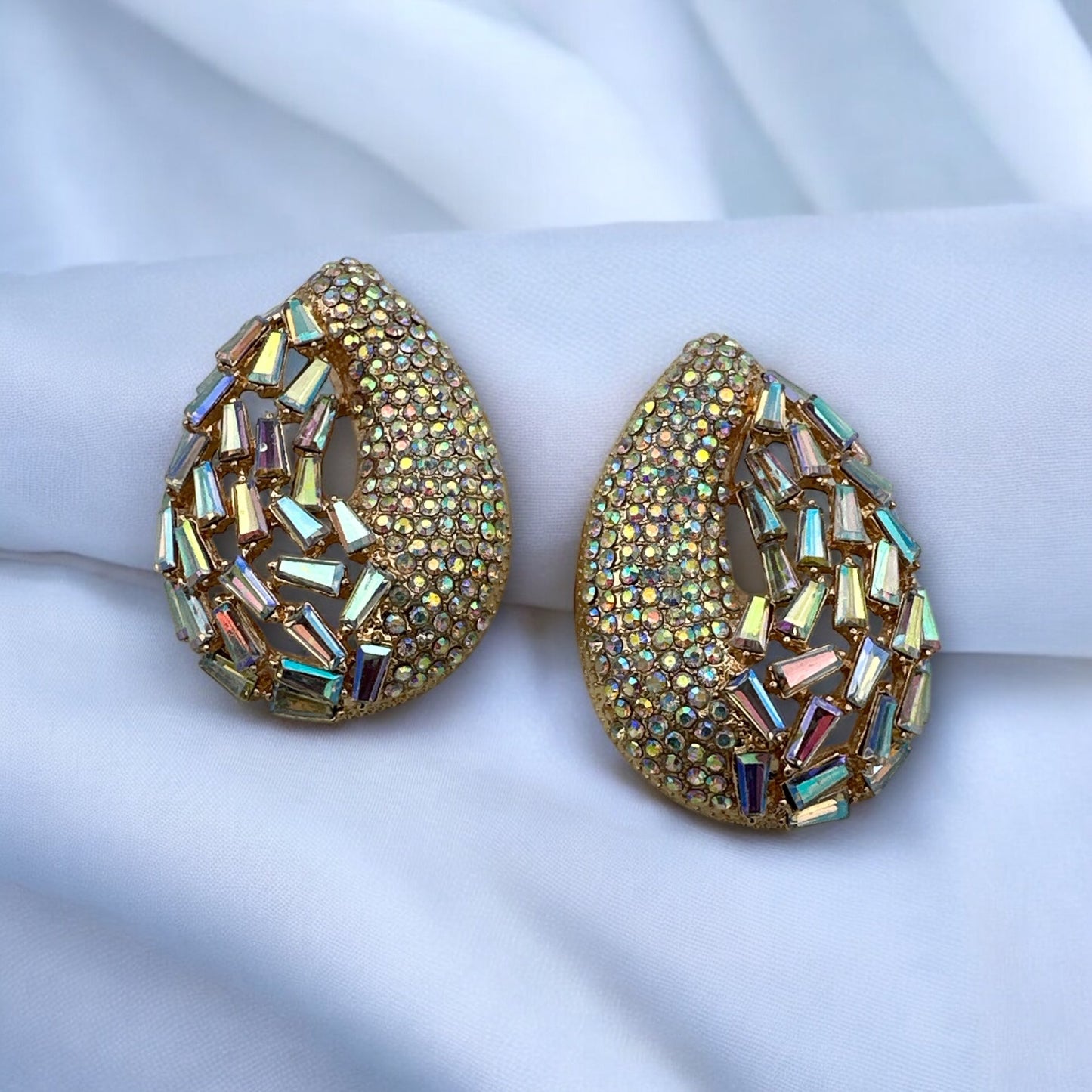 Iridescent Rhinestone Teardrop Statement Earrings - Fatisha Boutique