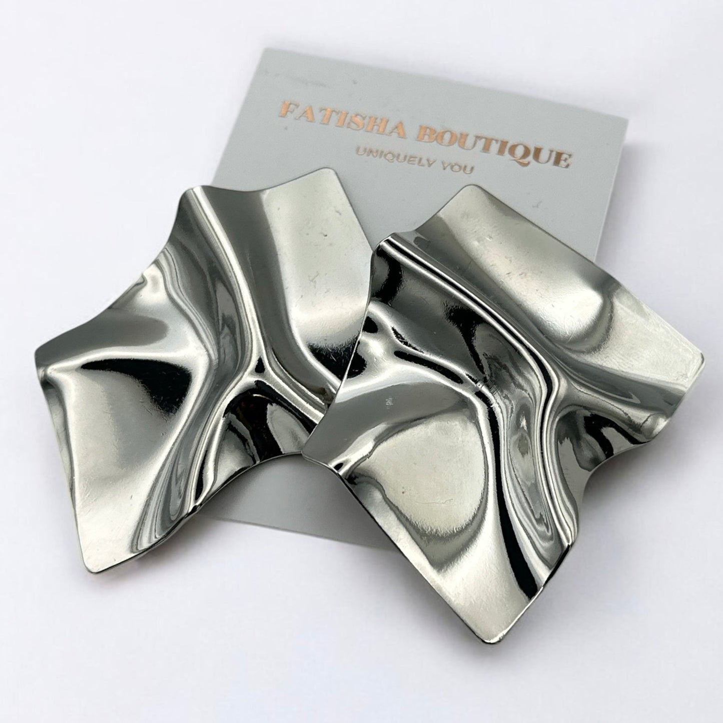 Irregular Square Metal Stud Earrings – Bold Abstract Statement Jewelry in Silver & Gold - Fatisha Boutique