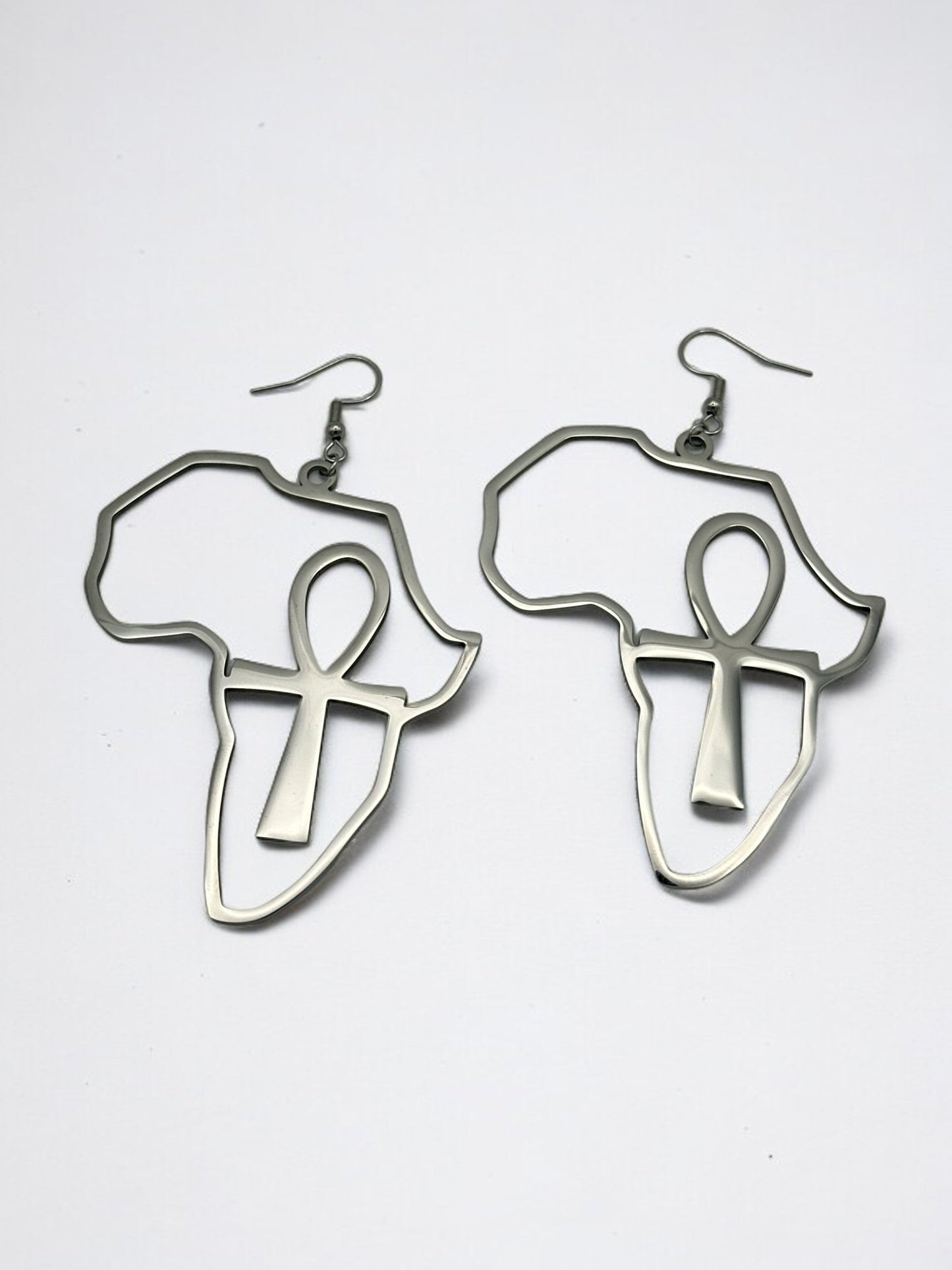 Large Africa Map Shaped Ankh Key Dangle Statement Earrings - Fatisha Boutique