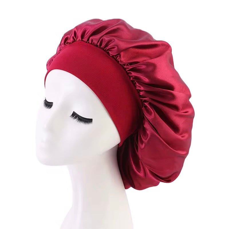 Large Band Satin Silk Single Layered Luxury Bonnet Caps – Stylish Hair Protection for Braids, Locs, and Long Hair - Fatisha Boutique