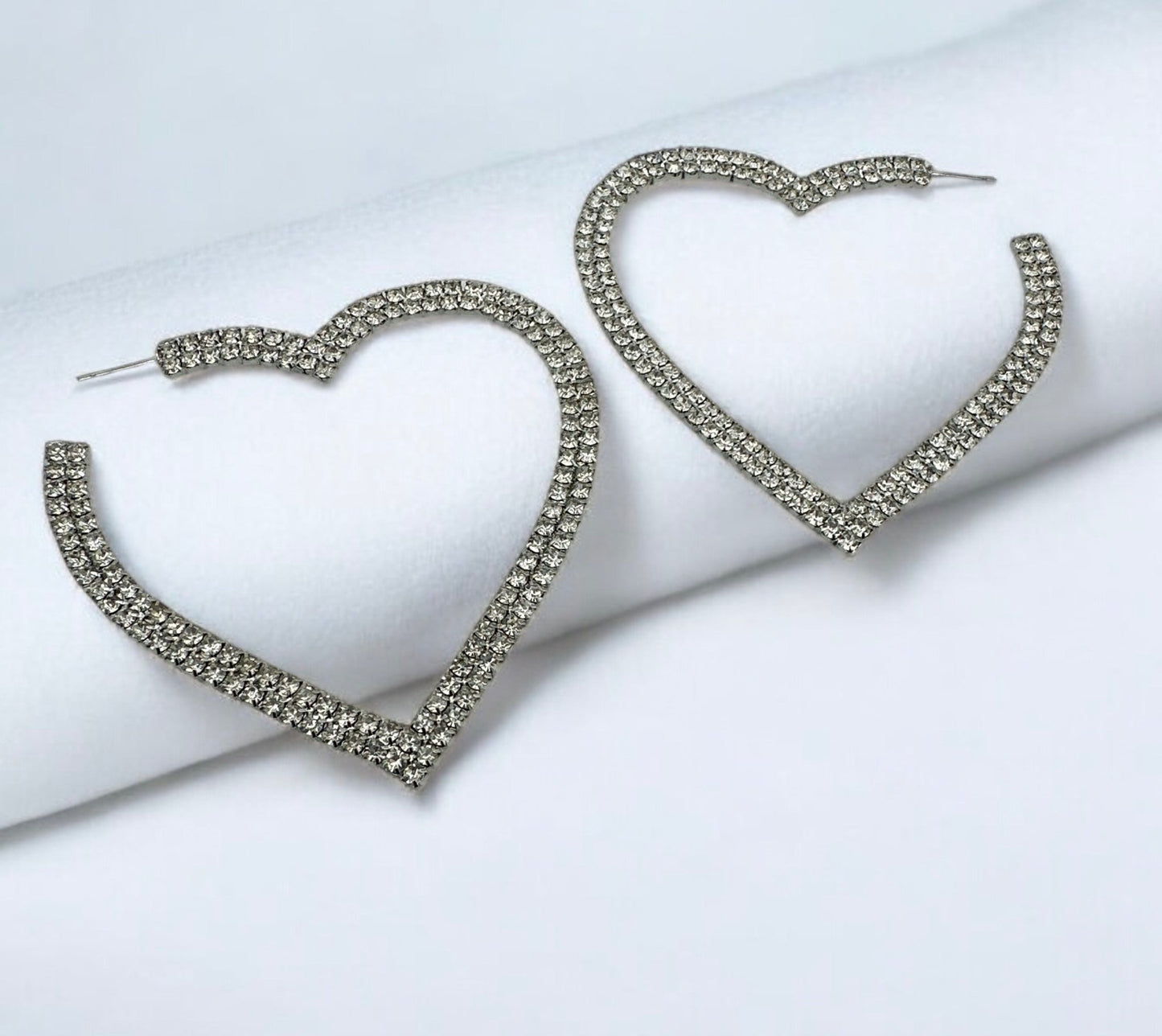 Large Heart - Shaped Rhinestone Hoop Earrings – Bold Sparkling Statement Jewelry for Women - Fatisha Boutique