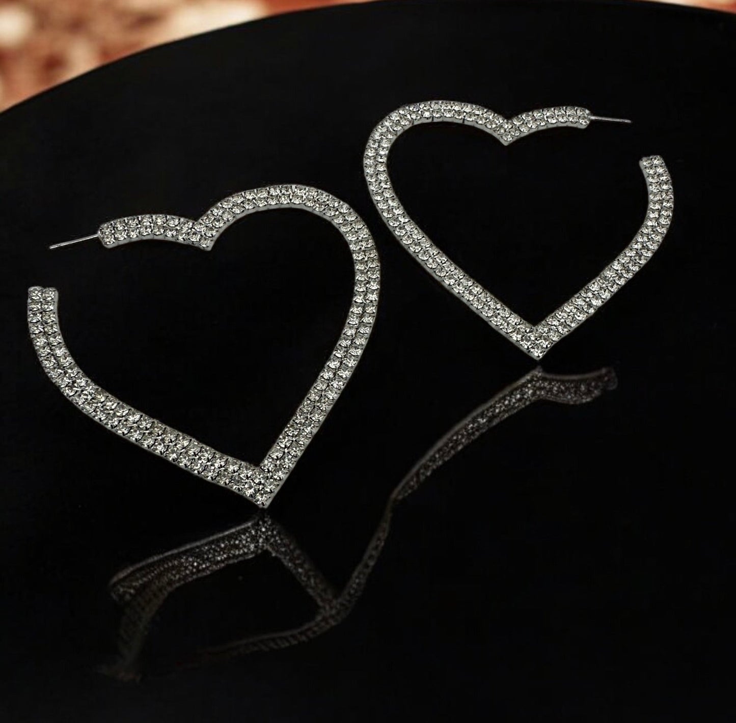 Large Heart - Shaped Rhinestone Hoop Earrings – Bold Sparkling Statement Jewelry for Women - Fatisha Boutique