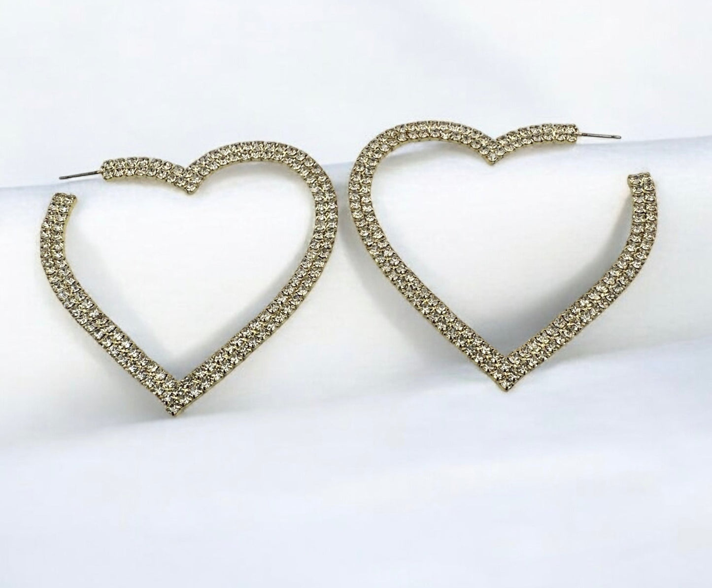 Large Heart - Shaped Rhinestone Hoop Earrings – Bold Sparkling Statement Jewelry for Women - Fatisha Boutique