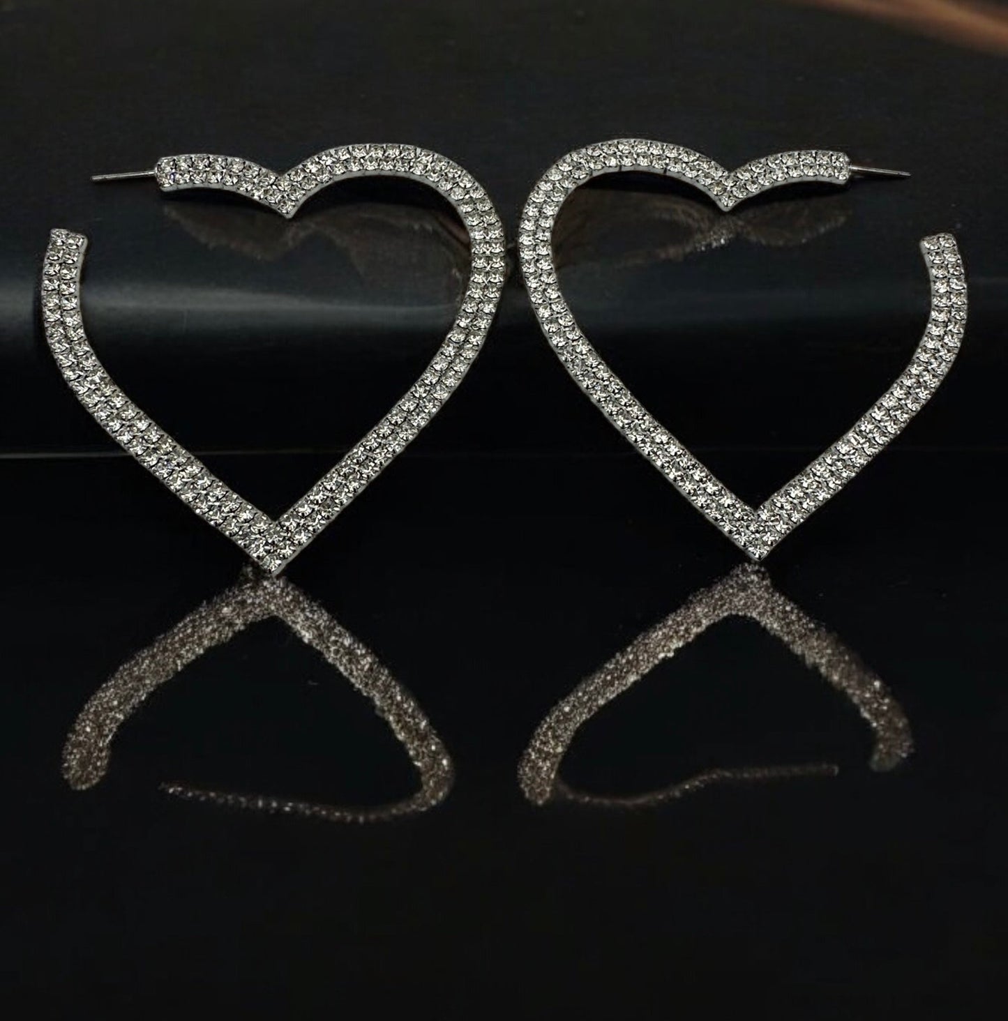Large Heart - Shaped Rhinestone Hoop Earrings – Bold Sparkling Statement Jewelry for Women - Fatisha Boutique