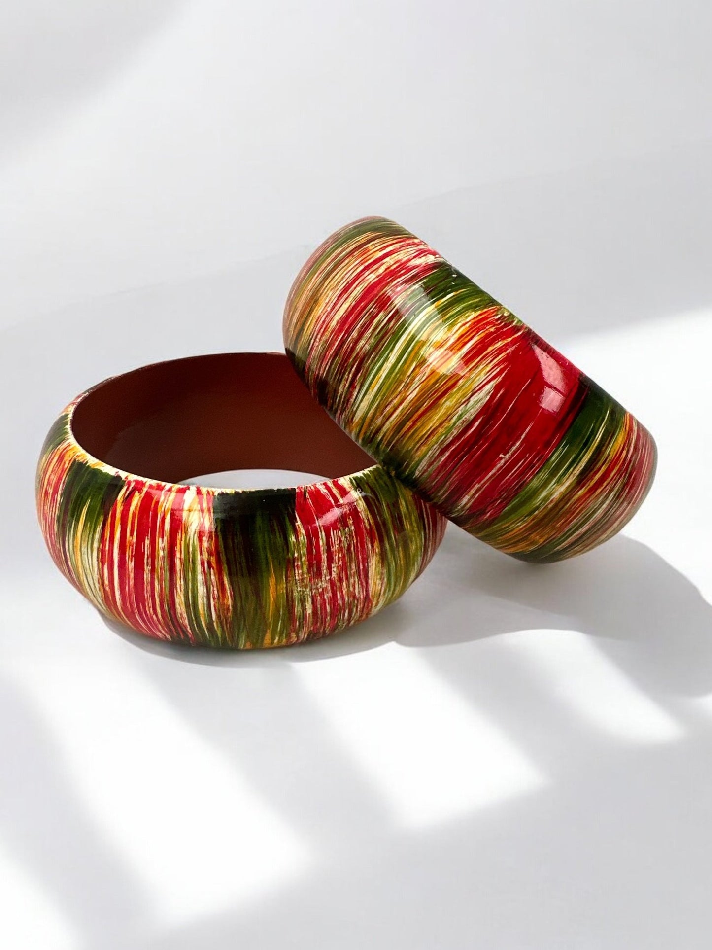 Large Size Hand Painted Multicoloured Wooden Bangle - Fatisha Boutique
