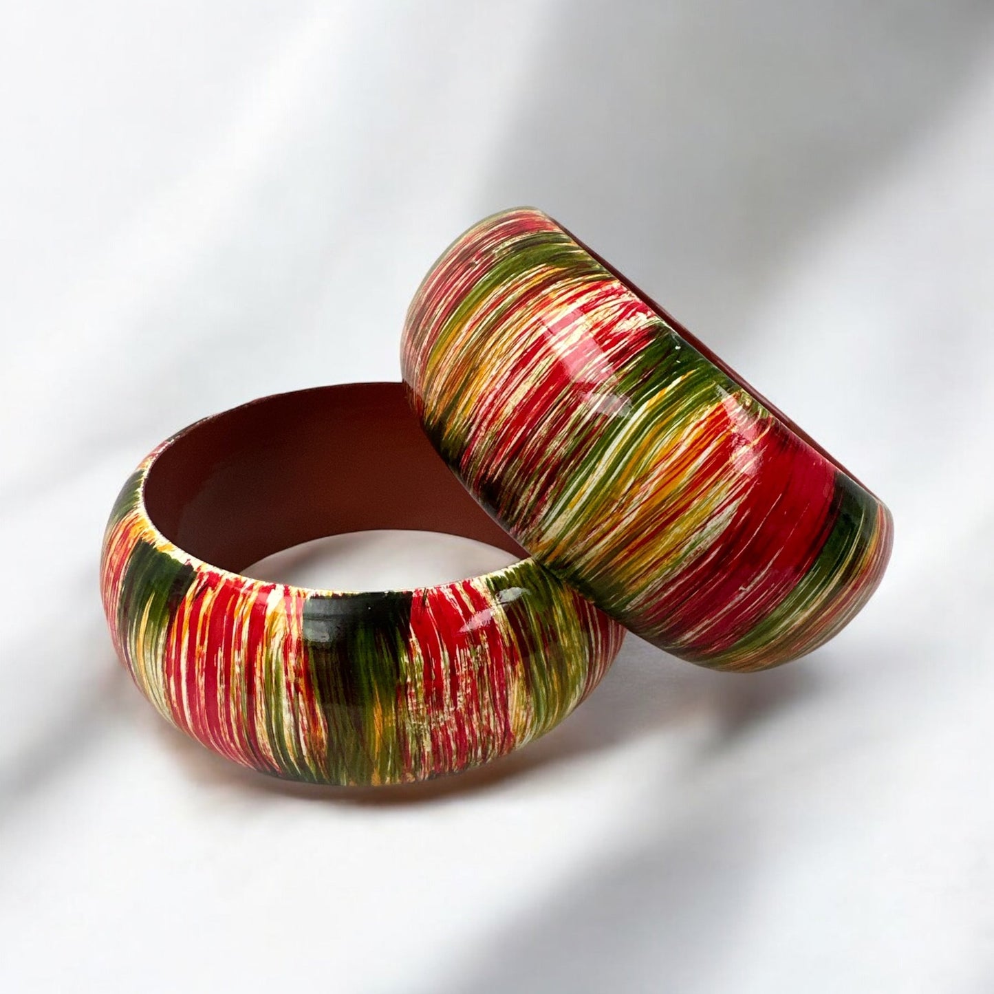 Large Size Hand Painted Multicoloured Wooden Bangle - Fatisha Boutique