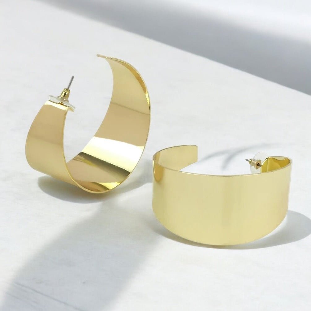 Large Statement Alloy Stud Earrings – Bold and Modern Gold - Tone Earrings - Fatisha Boutique