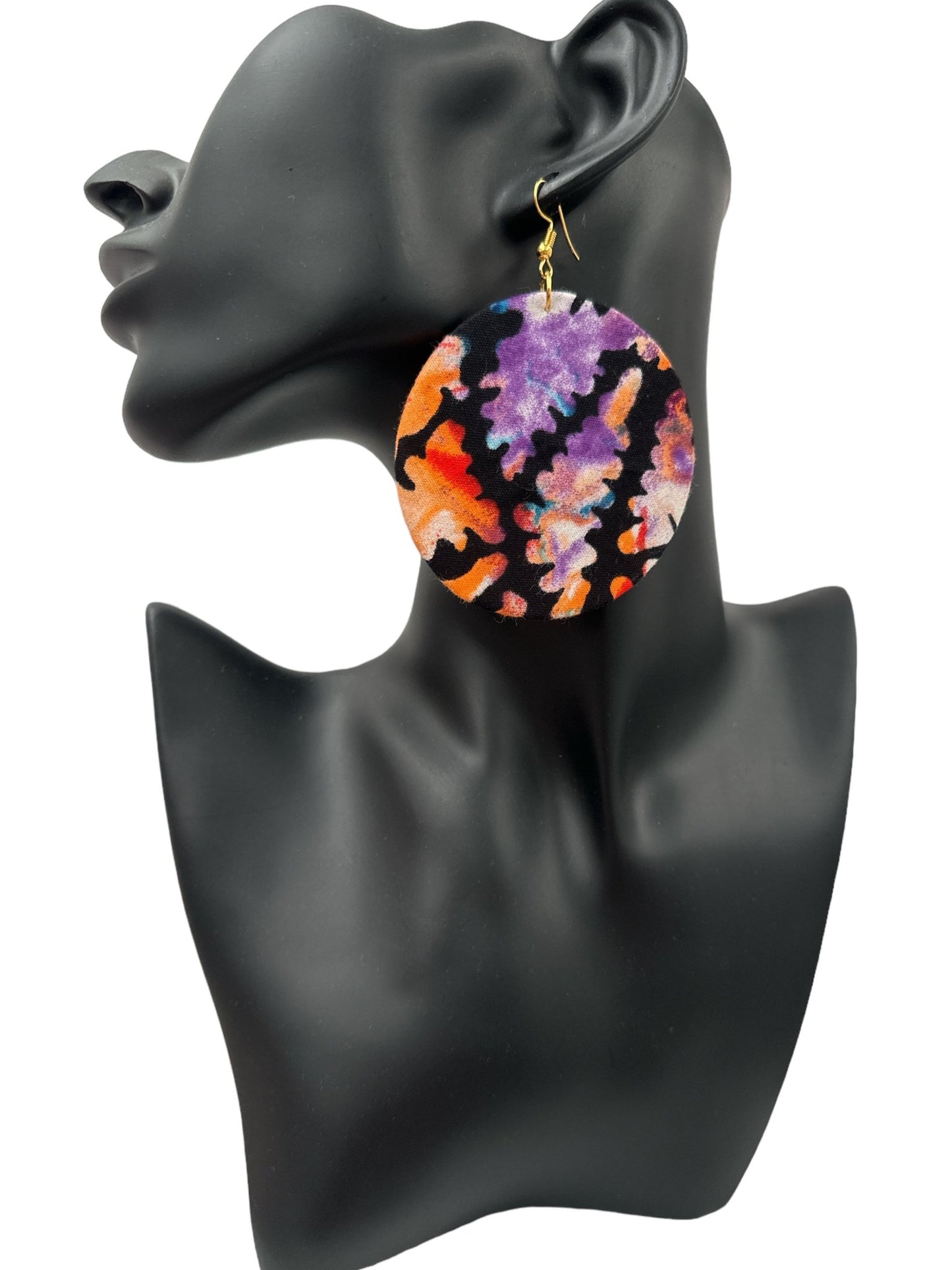 Lightweight African Printed Ankara Fabric Round Dangle Earrings - Fatisha Boutique
