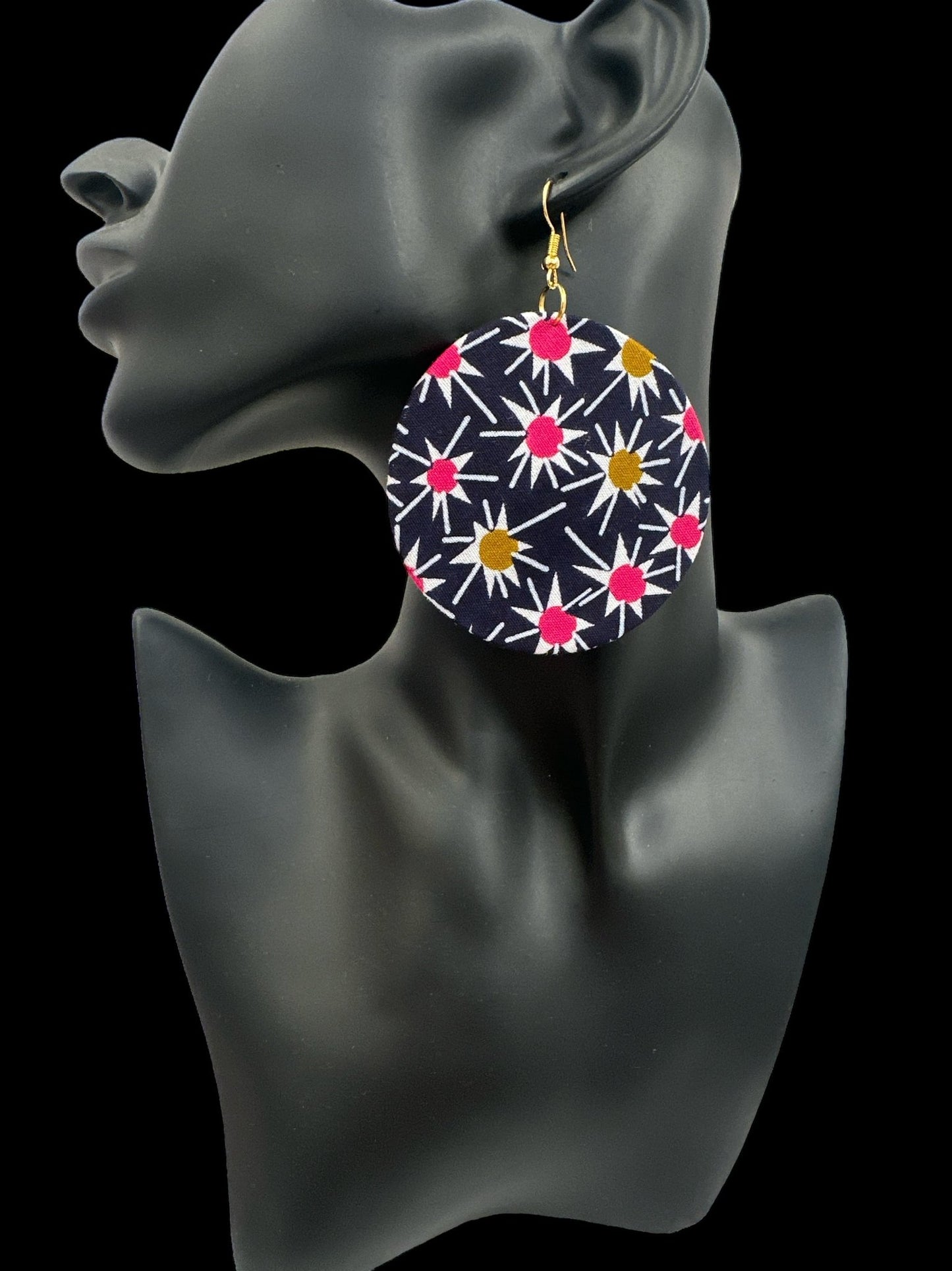 Lightweight African Printed Ankara Fabric Round Dangle Earrings - Fatisha Boutique