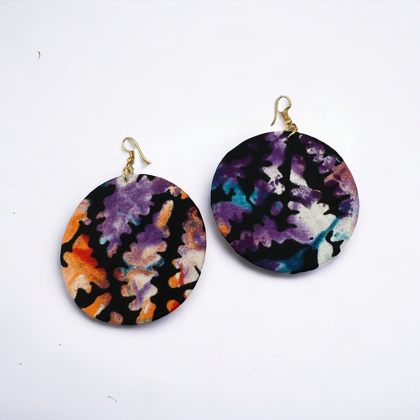 Lightweight African Printed Ankara Fabric Round Dangle Earrings - Fatisha Boutique