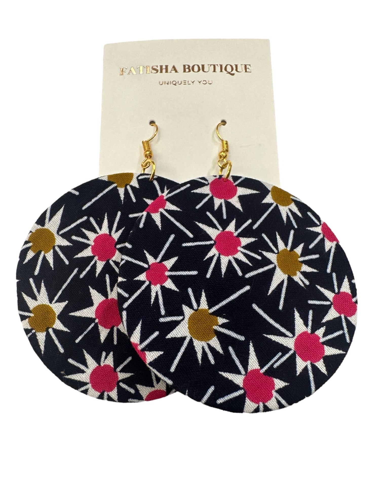 Lightweight African Printed Ankara Fabric Round Dangle Earrings - Fatisha Boutique