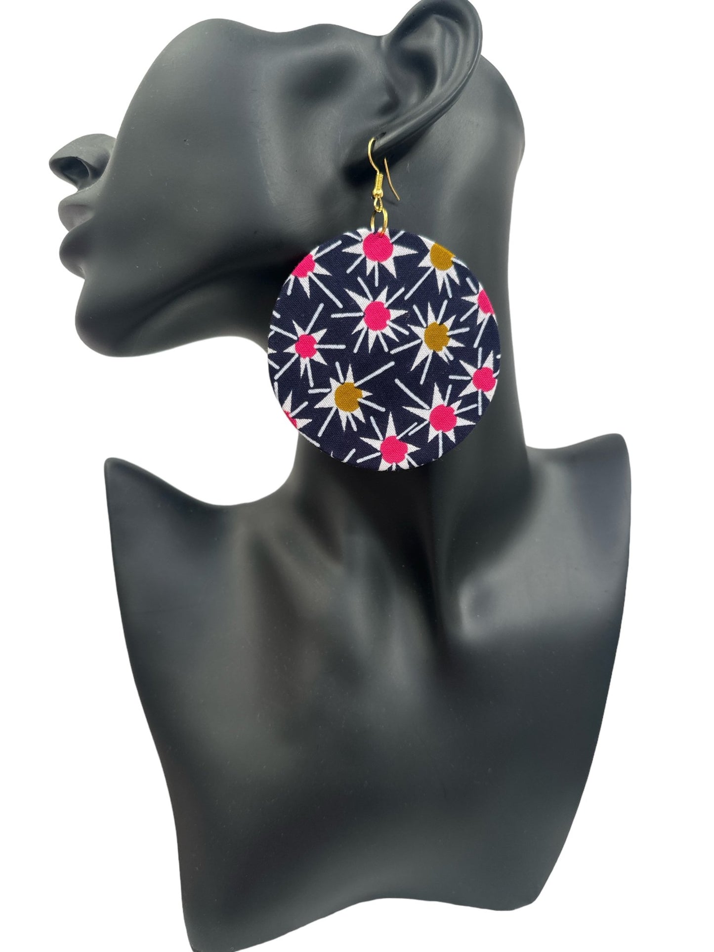 Lightweight African Printed Ankara Fabric Round Dangle Earrings - Fatisha Boutique