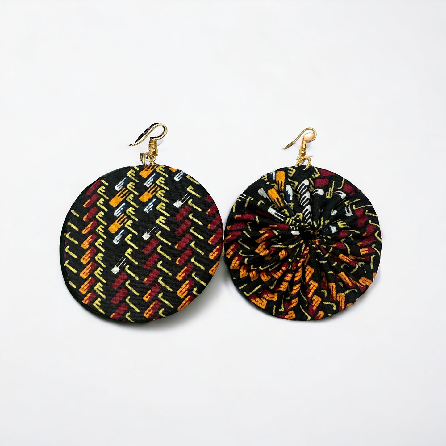 Lightweight African Printed Ankara Fabric Round Dangle Earrings - Fatisha Boutique