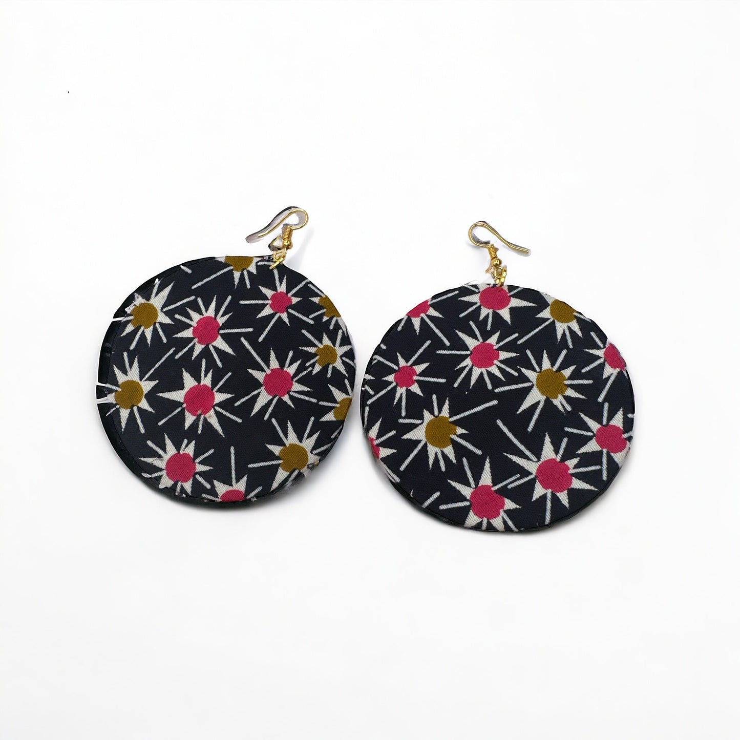 Lightweight African Printed Ankara Fabric Round Dangle Earrings - Fatisha Boutique