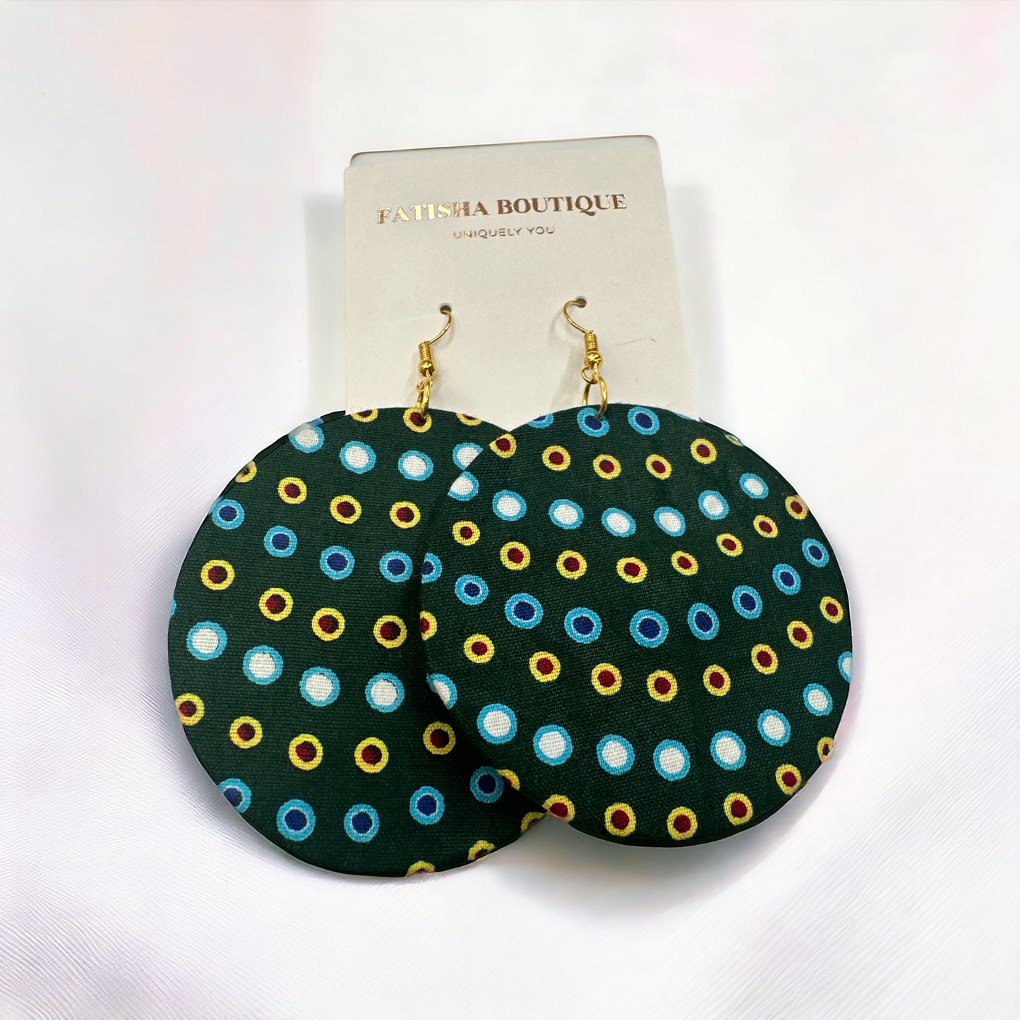 Lightweight African Printed Ankara Fabric Round Dangle Earrings - Fatisha Boutique