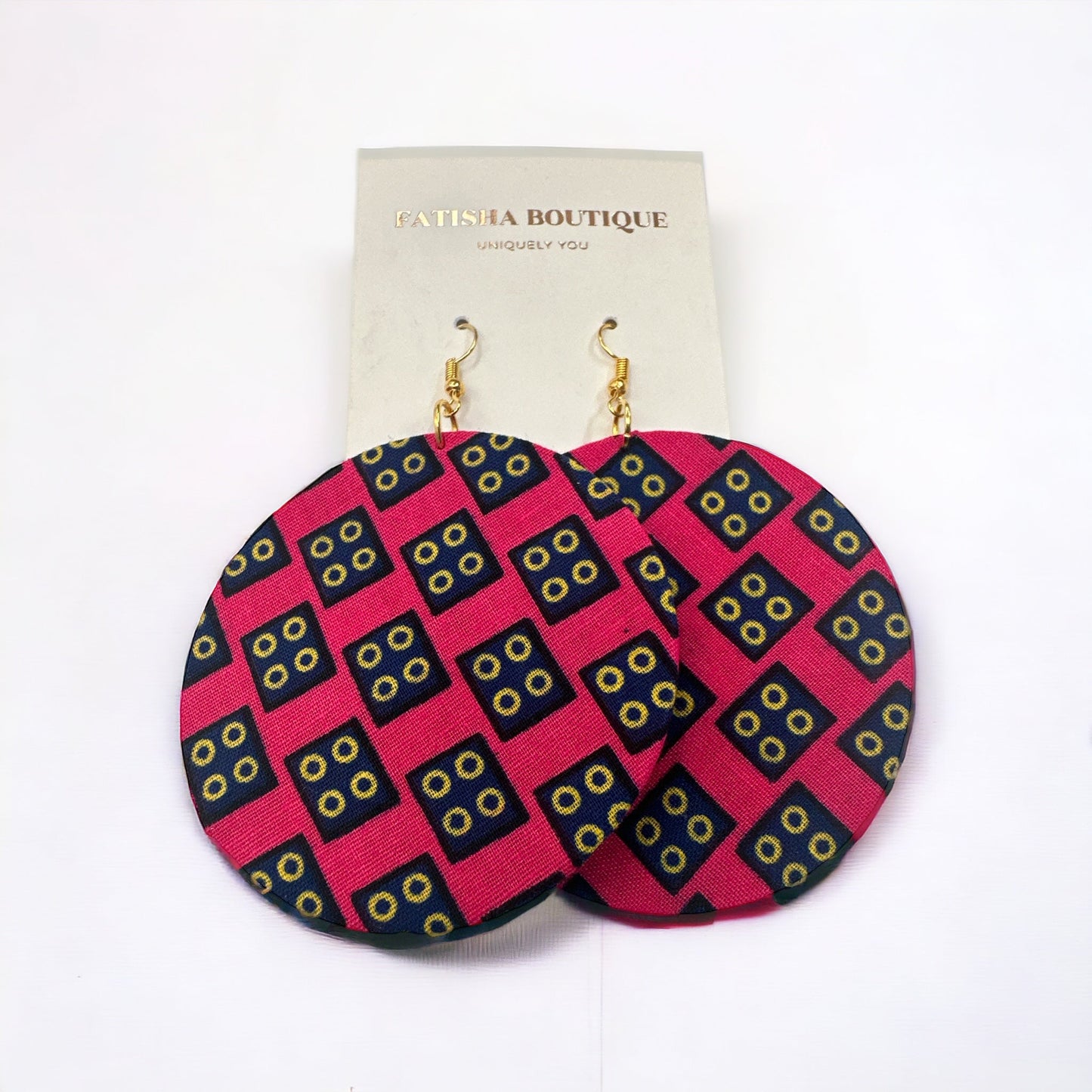 Lightweight African Printed Ankara Fabric Round Dangle Earrings - Fatisha Boutique