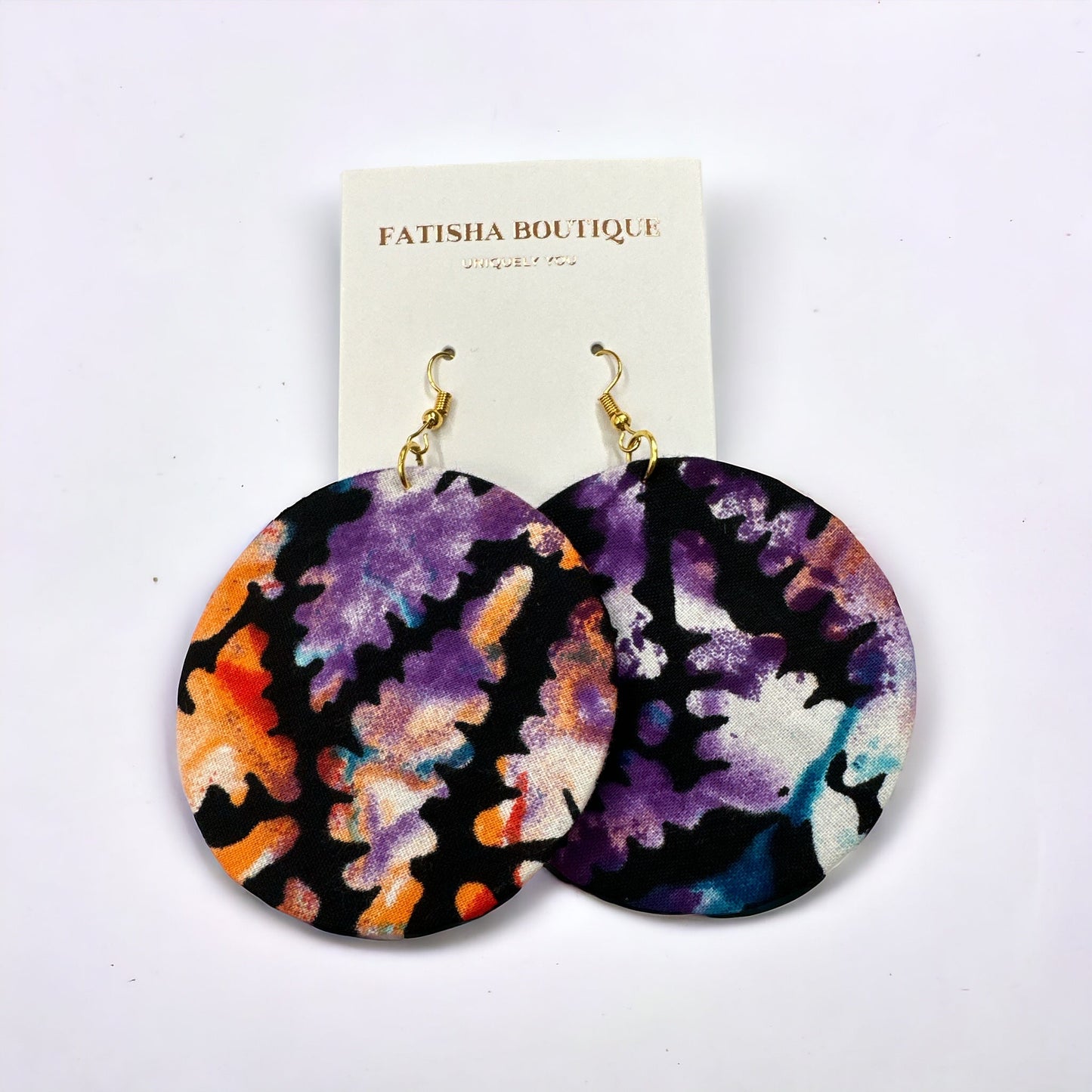 Lightweight African Printed Ankara Fabric Round Dangle Earrings - Fatisha Boutique