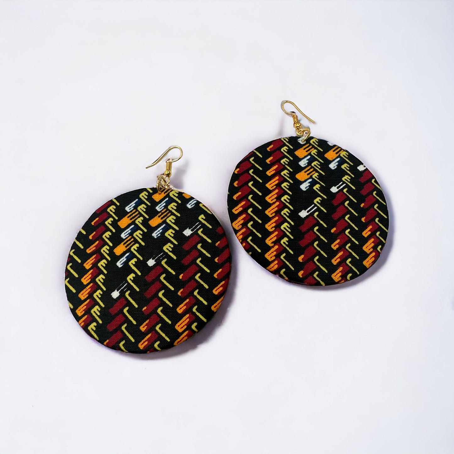 Lightweight African Printed Ankara Fabric Round Dangle Earrings - Fatisha Boutique