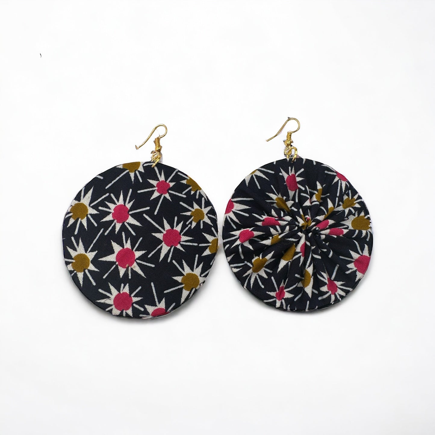 Lightweight African Printed Ankara Fabric Round Dangle Earrings - Fatisha Boutique