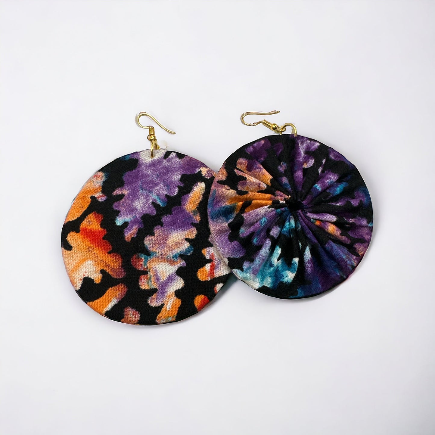 Lightweight African Printed Ankara Fabric Round Dangle Earrings - Fatisha Boutique