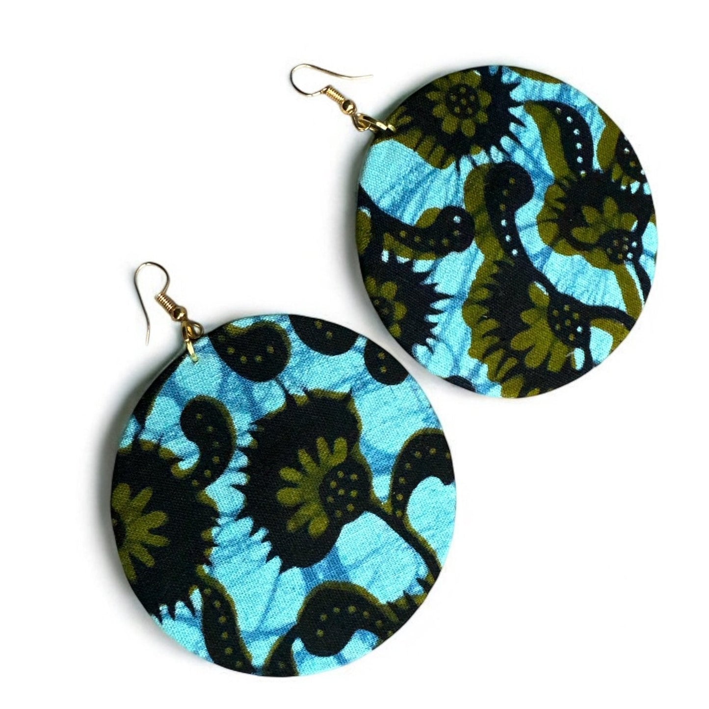 Lightweight African Printed Ankara Fabric Round Dangle Earrings - Fatisha Boutique