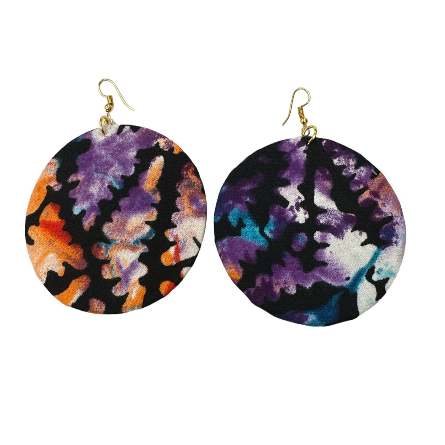 Lightweight African Printed Ankara Fabric Round Dangle Earrings - Fatisha Boutique