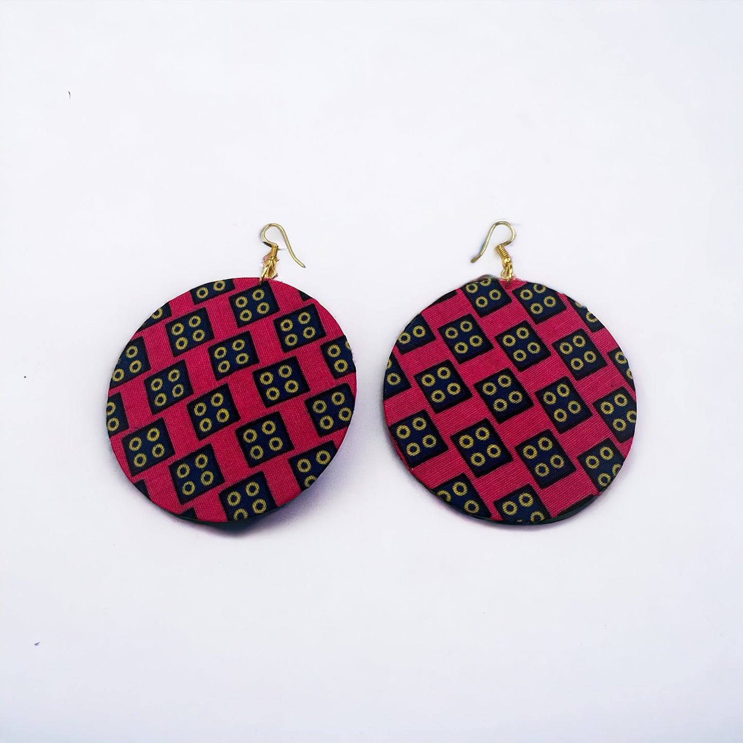 Lightweight African Printed Ankara Fabric Round Dangle Earrings - Fatisha Boutique