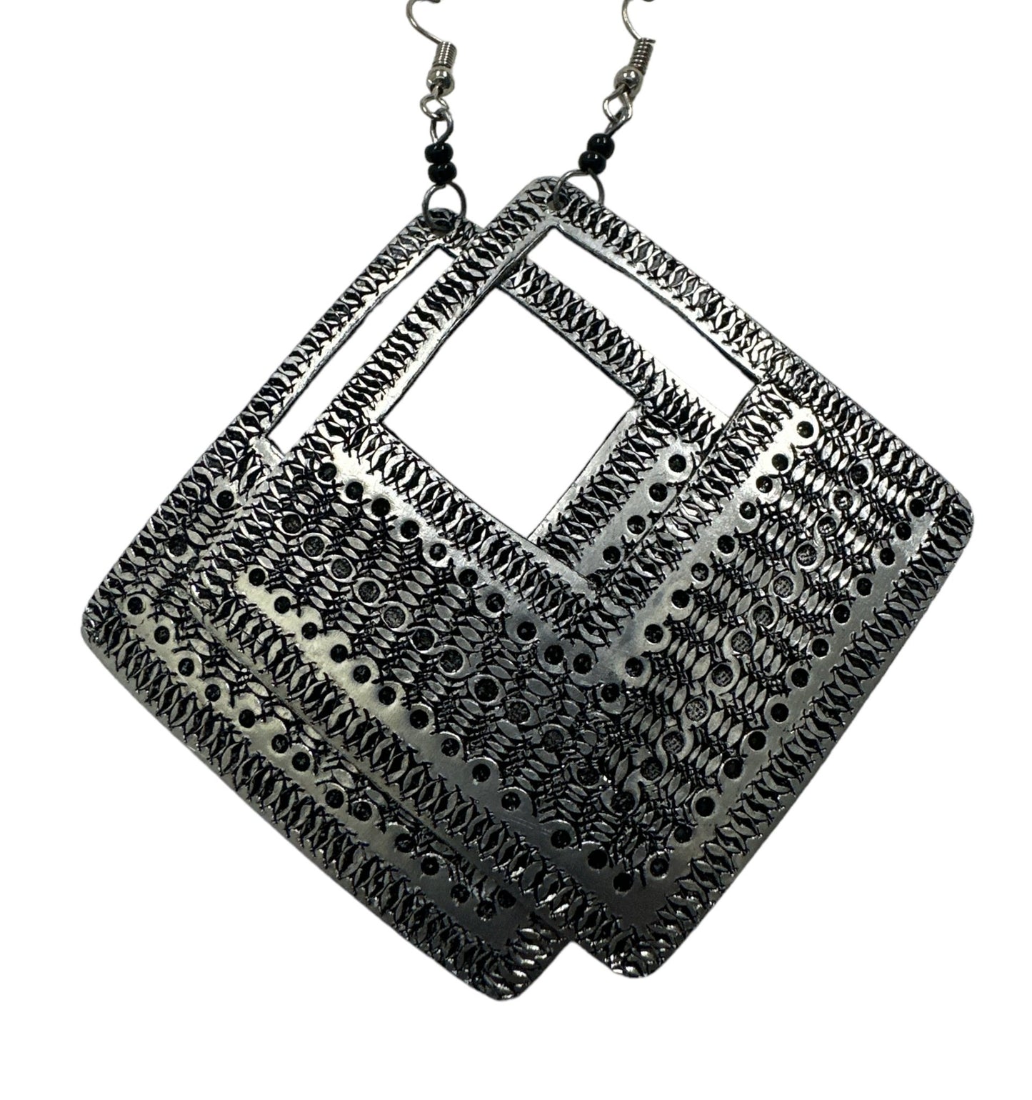 Lightweight Authentic African Engraved Silver Aluminium Ethnic Dangle Earrings - Fatisha Boutique