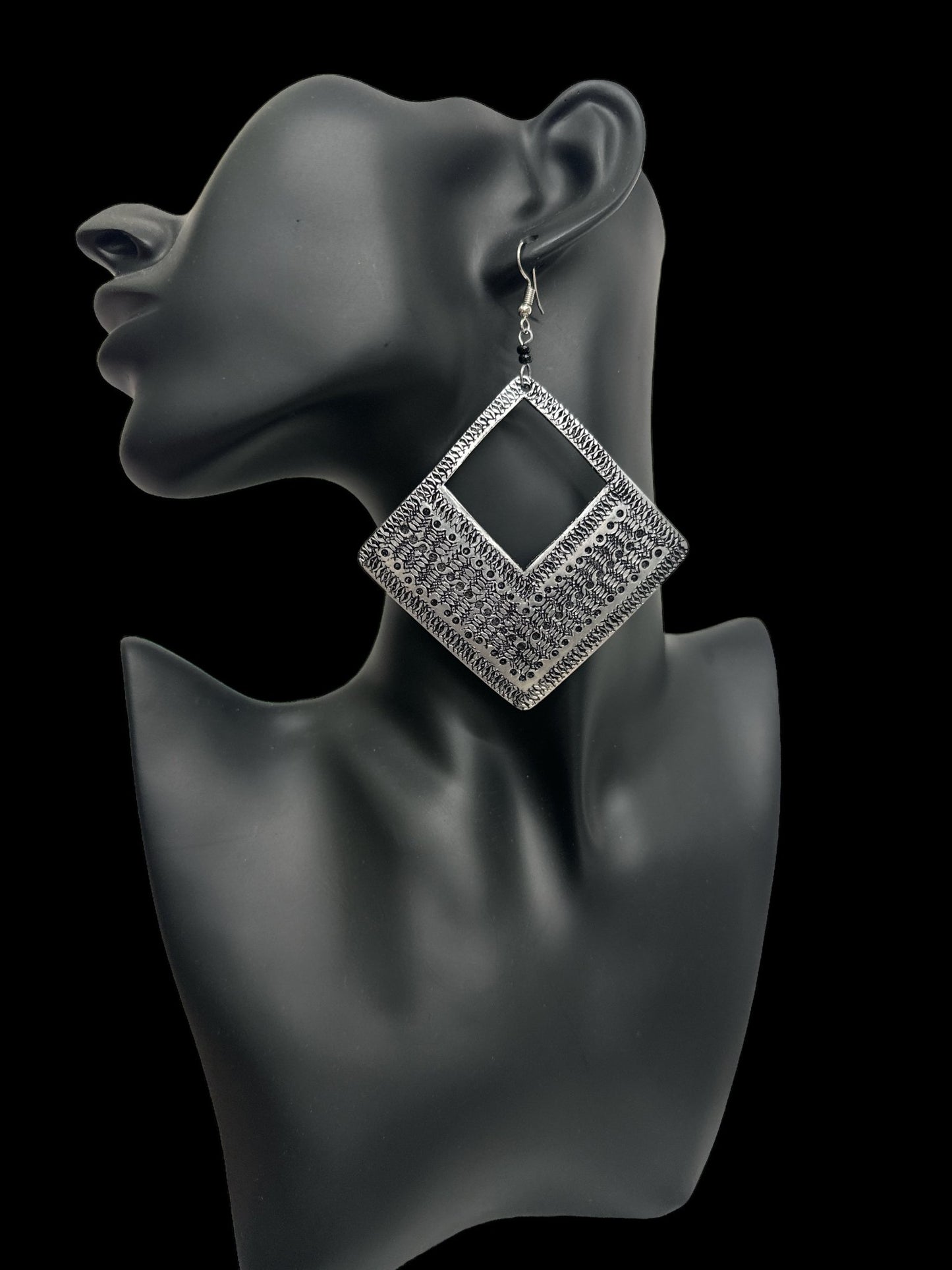 Lightweight Authentic African Engraved Silver Aluminium Ethnic Dangle Earrings - Fatisha Boutique