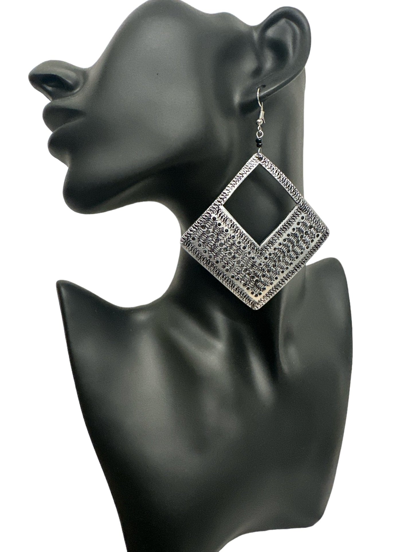 Lightweight Authentic African Engraved Silver Aluminium Ethnic Dangle Earrings - Fatisha Boutique