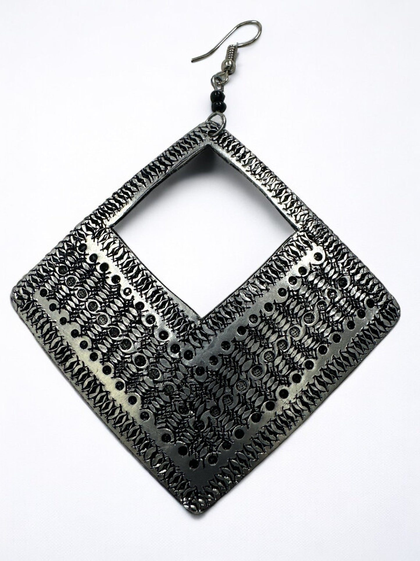 Lightweight Authentic African Engraved Silver Aluminium Ethnic Dangle Earrings - Fatisha Boutique