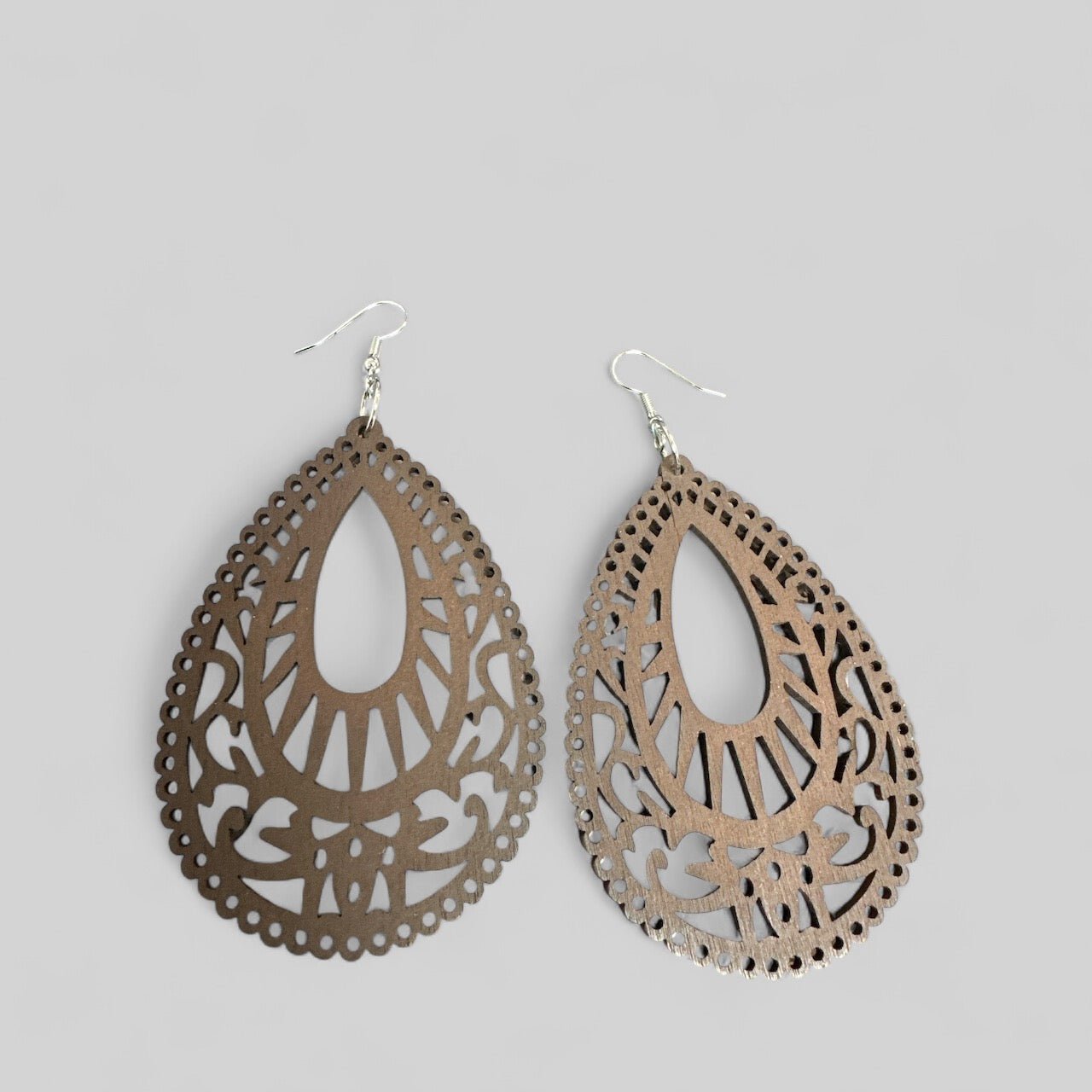 Lightweight Black Wooden Dangle Earrings - Intricate Cutout Design - Fatisha Boutique