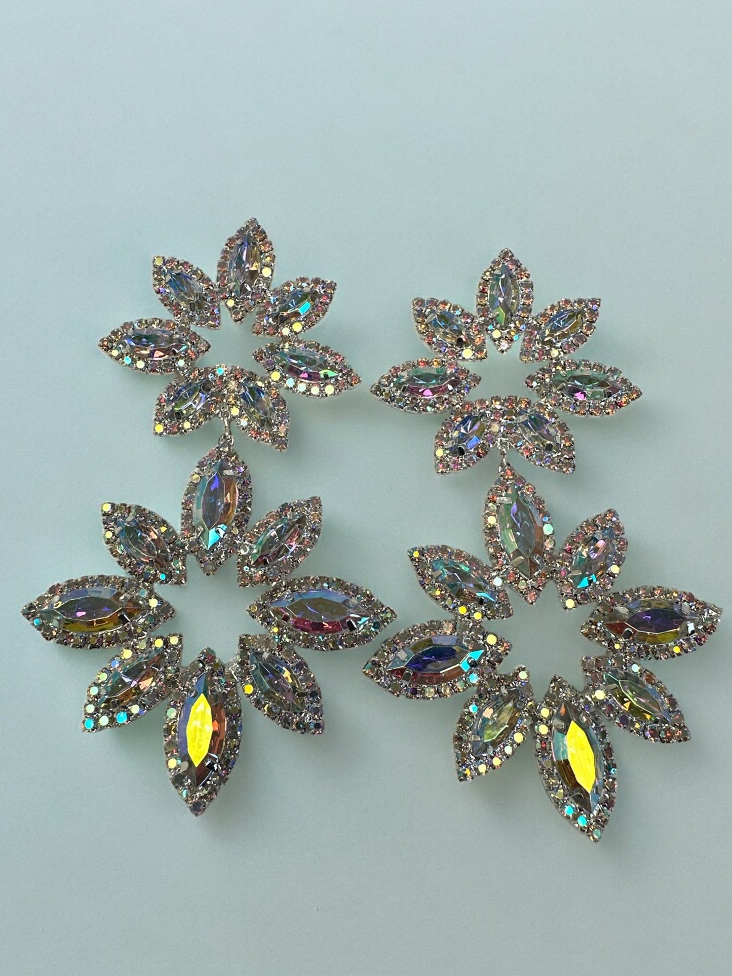 Long AB Colours Diamante Rhinestone Daisy Flower Stud Dangle Earrings - Fatisha Boutique