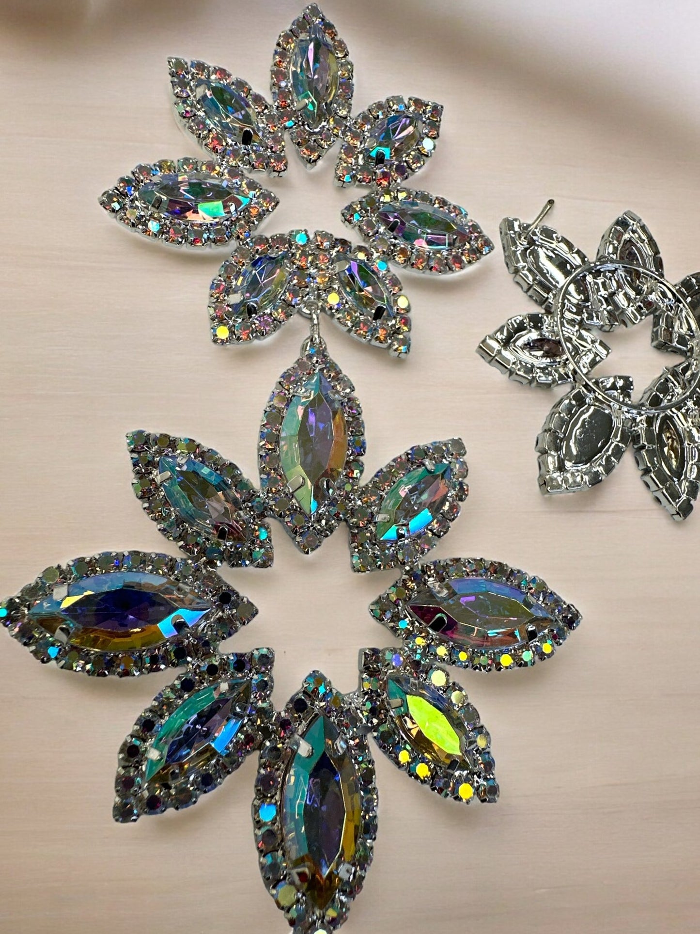 Long AB Colours Diamante Rhinestone Daisy Flower Stud Dangle Earrings - Fatisha Boutique