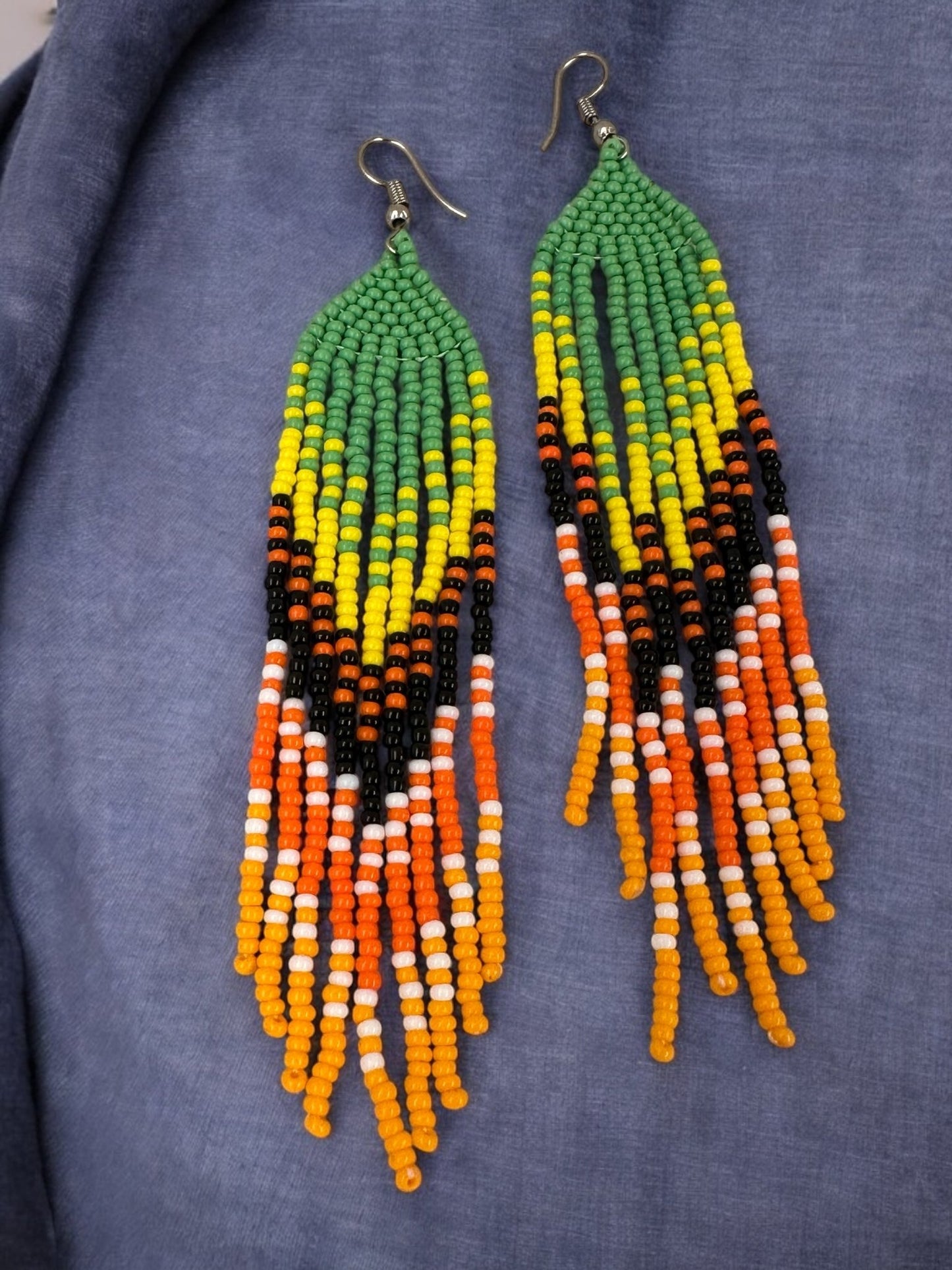 Long Authentic African Ethnic Multicolour Beaded Tassel Dangle Earrings - Fatisha Boutique