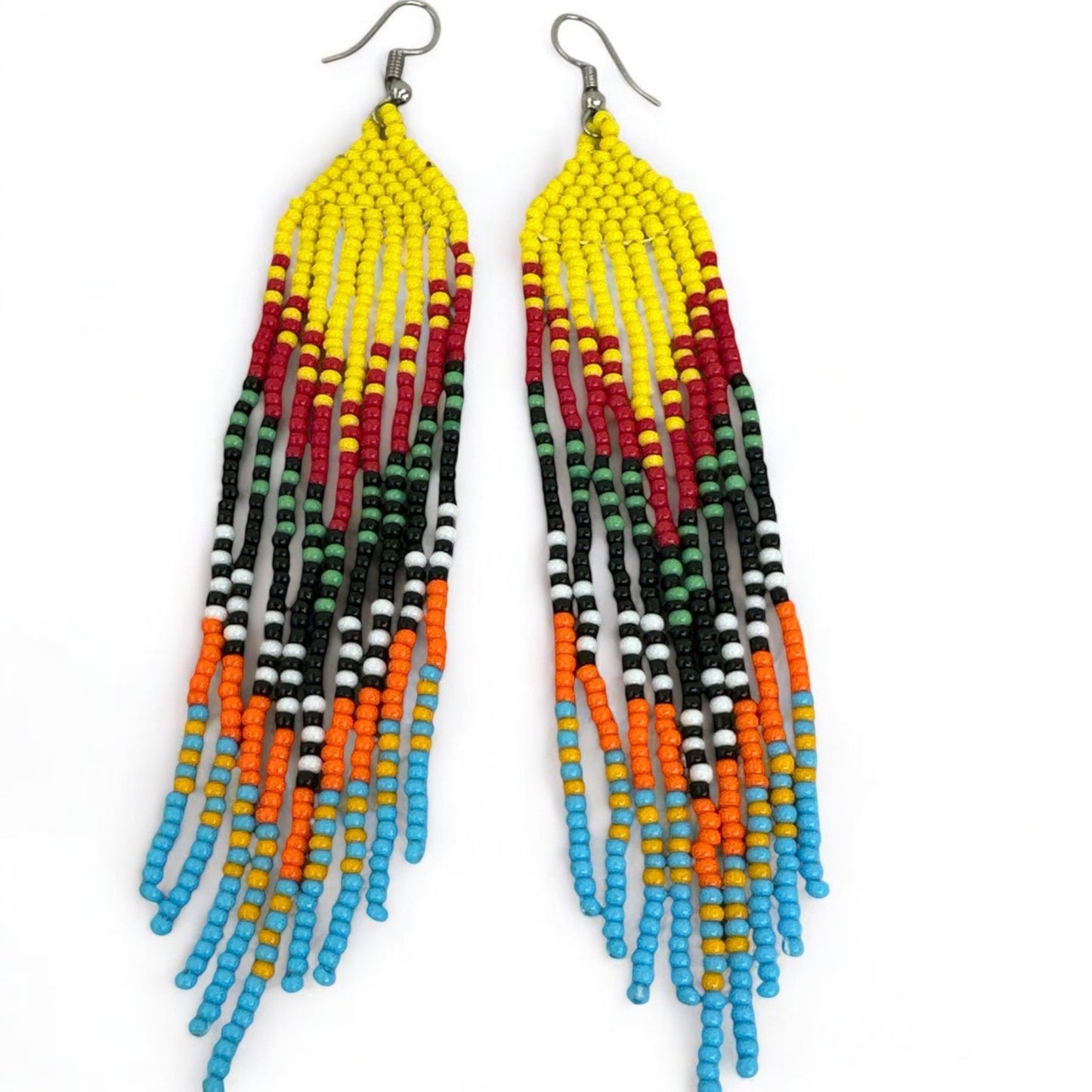 Long Authentic African Ethnic Multicolour Beaded Tassel Dangle Earrings - Fatisha Boutique