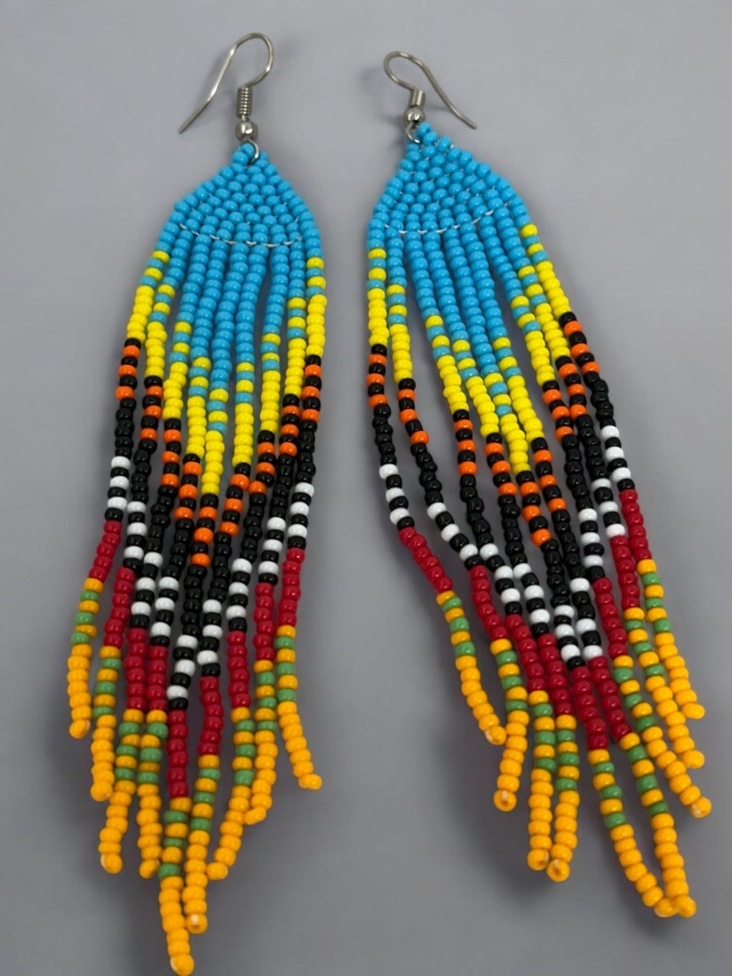 Long Authentic African Ethnic Multicolour Beaded Tassel Dangle Earrings - Fatisha Boutique