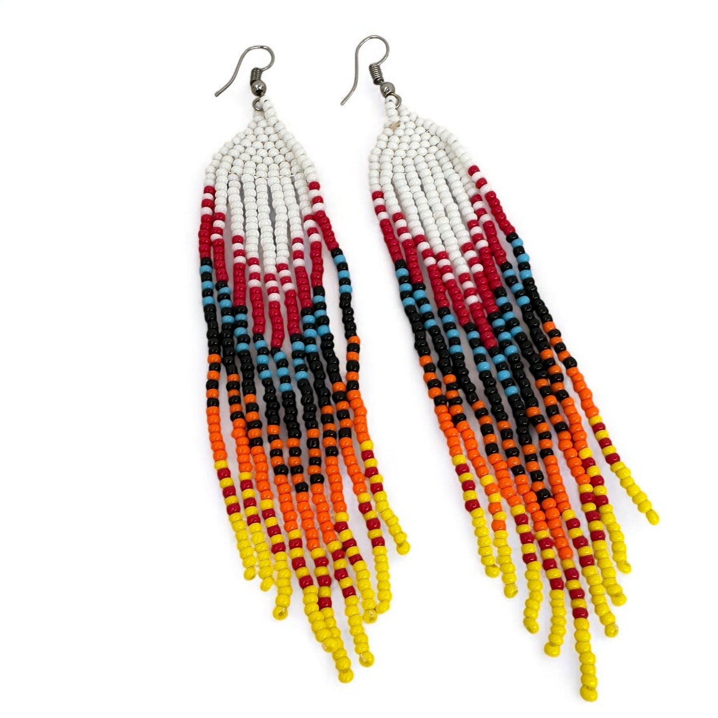 Long Authentic African Ethnic Multicolour Beaded Tassel Dangle Earrings - Fatisha Boutique